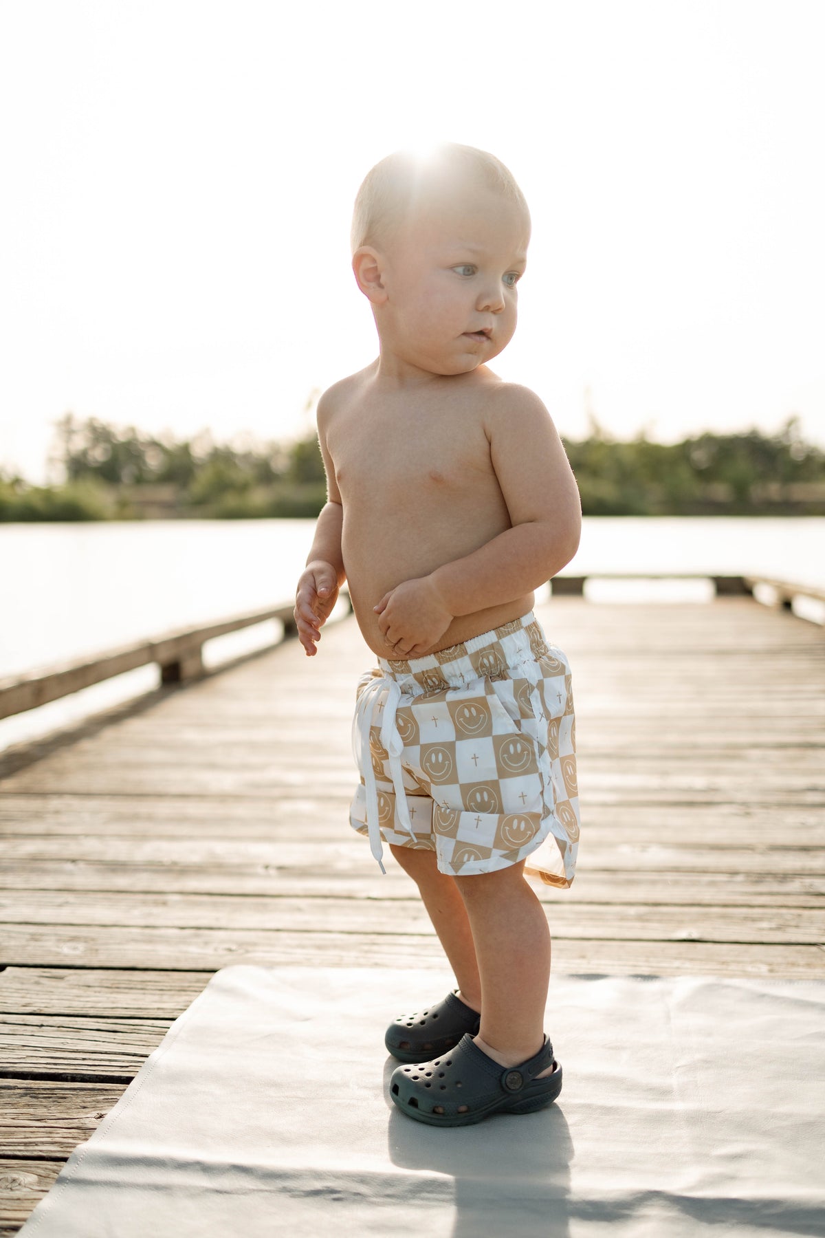 Smiley Face & Cross Swim Shorts