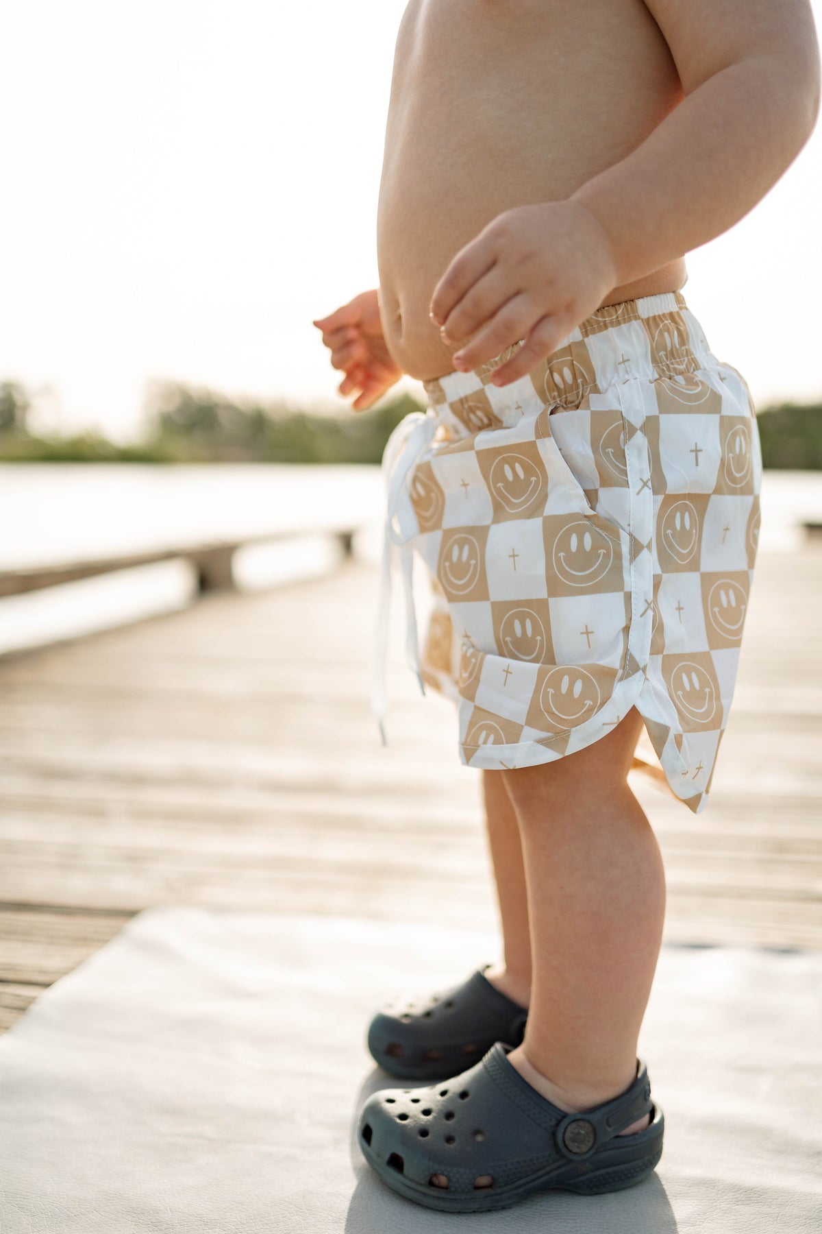 Smiley Face & Cross Swim Shorts