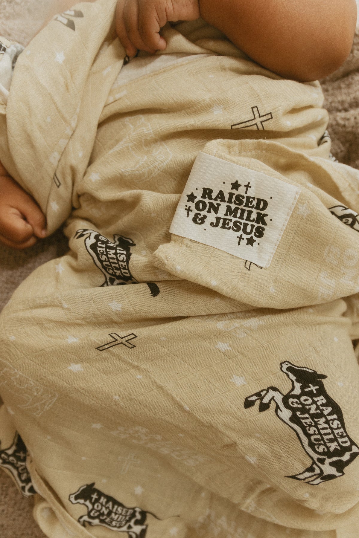 Raised On Milk & Jesus Cow Swaddle Blanket