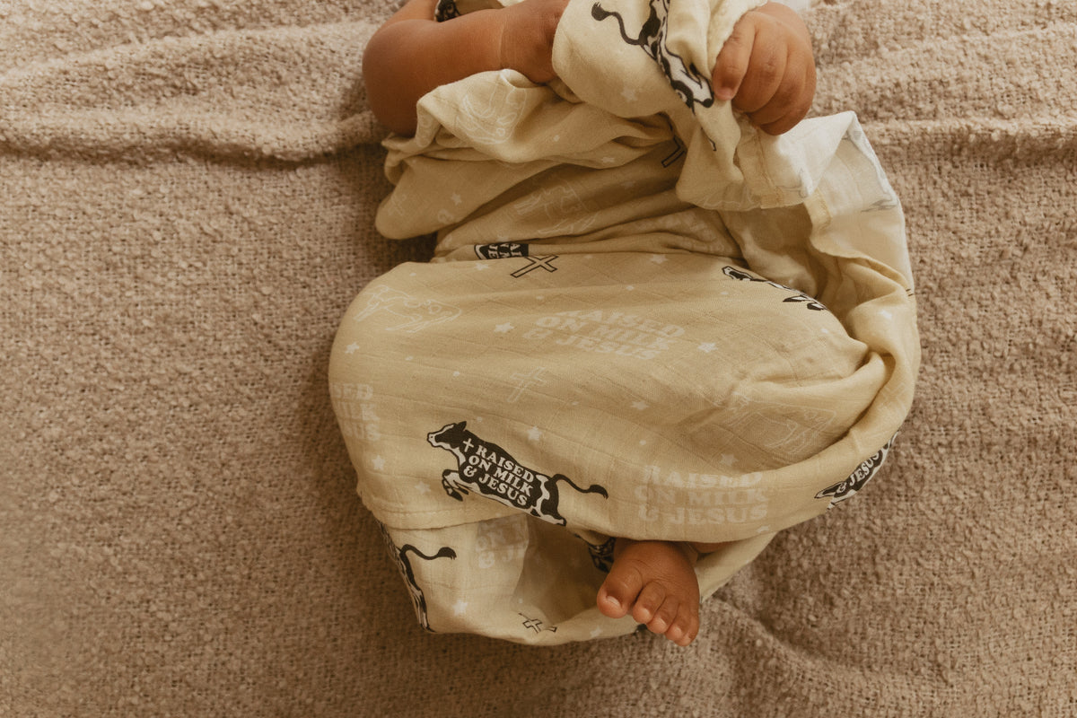 Raised On Milk & Jesus Cow Swaddle Blanket