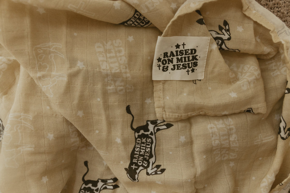 Raised On Milk & Jesus Cow Swaddle Blanket