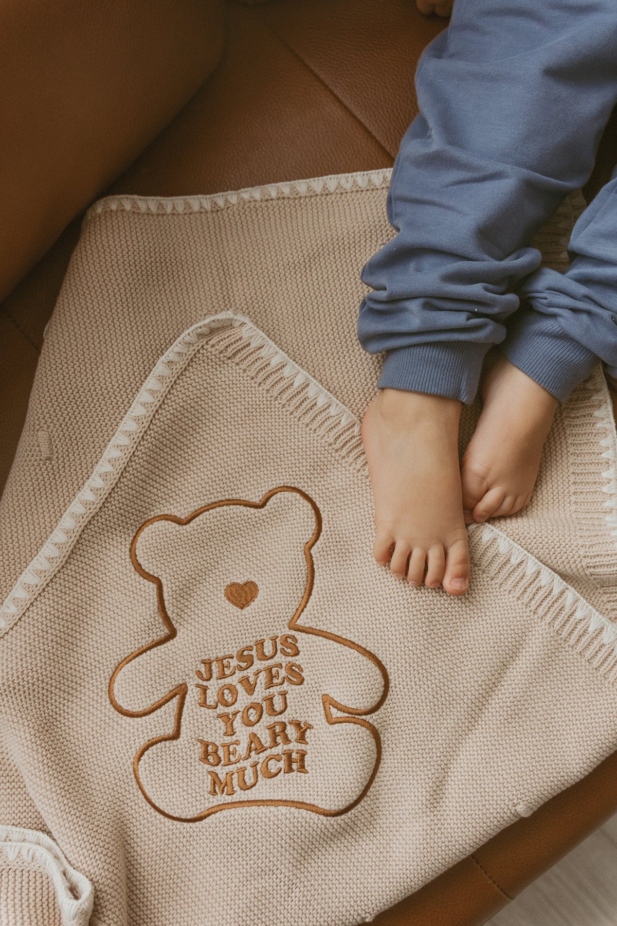Jesus Loves You Beary Much Knit Blanket