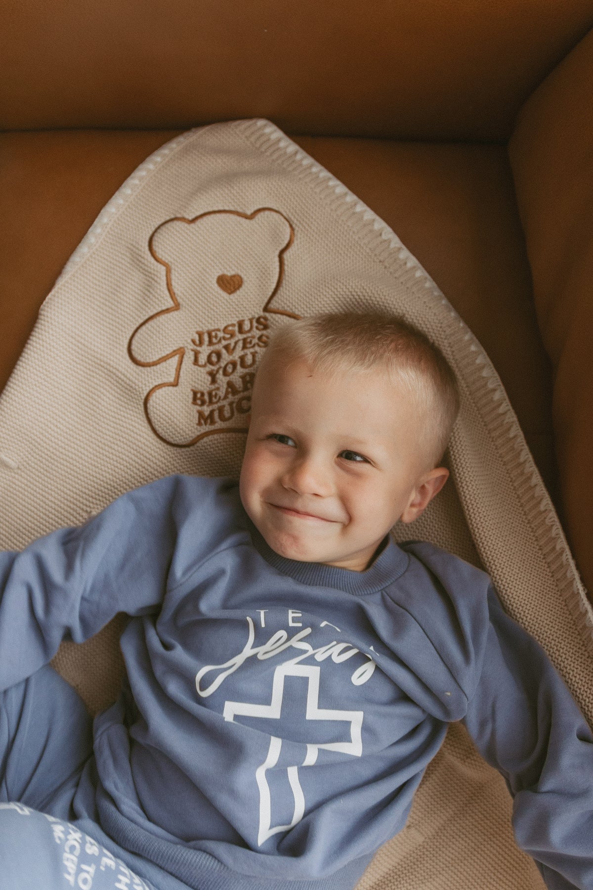 Jesus Loves You Beary Much Knit Blanket