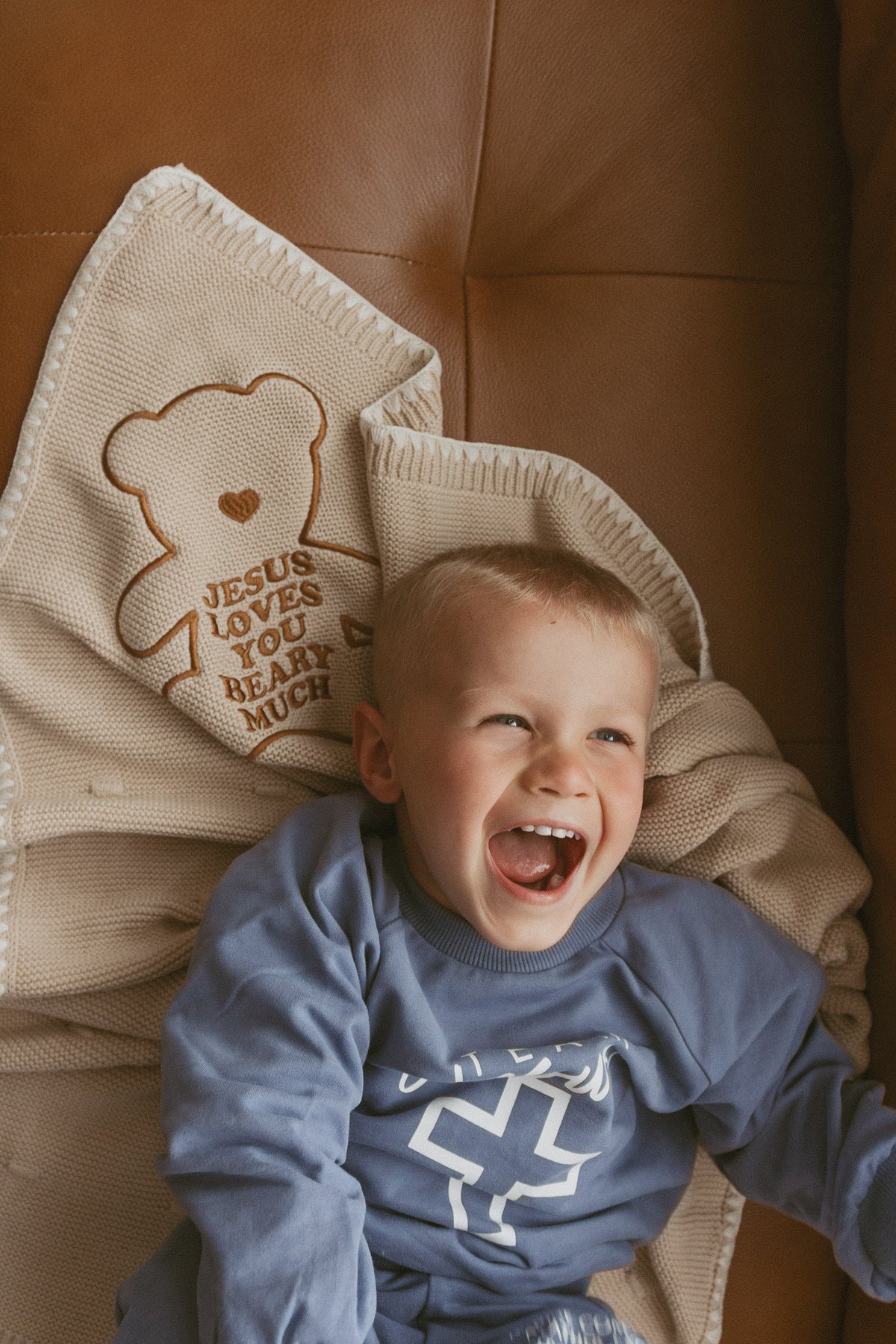 Jesus Loves You Beary Much Knit Blanket