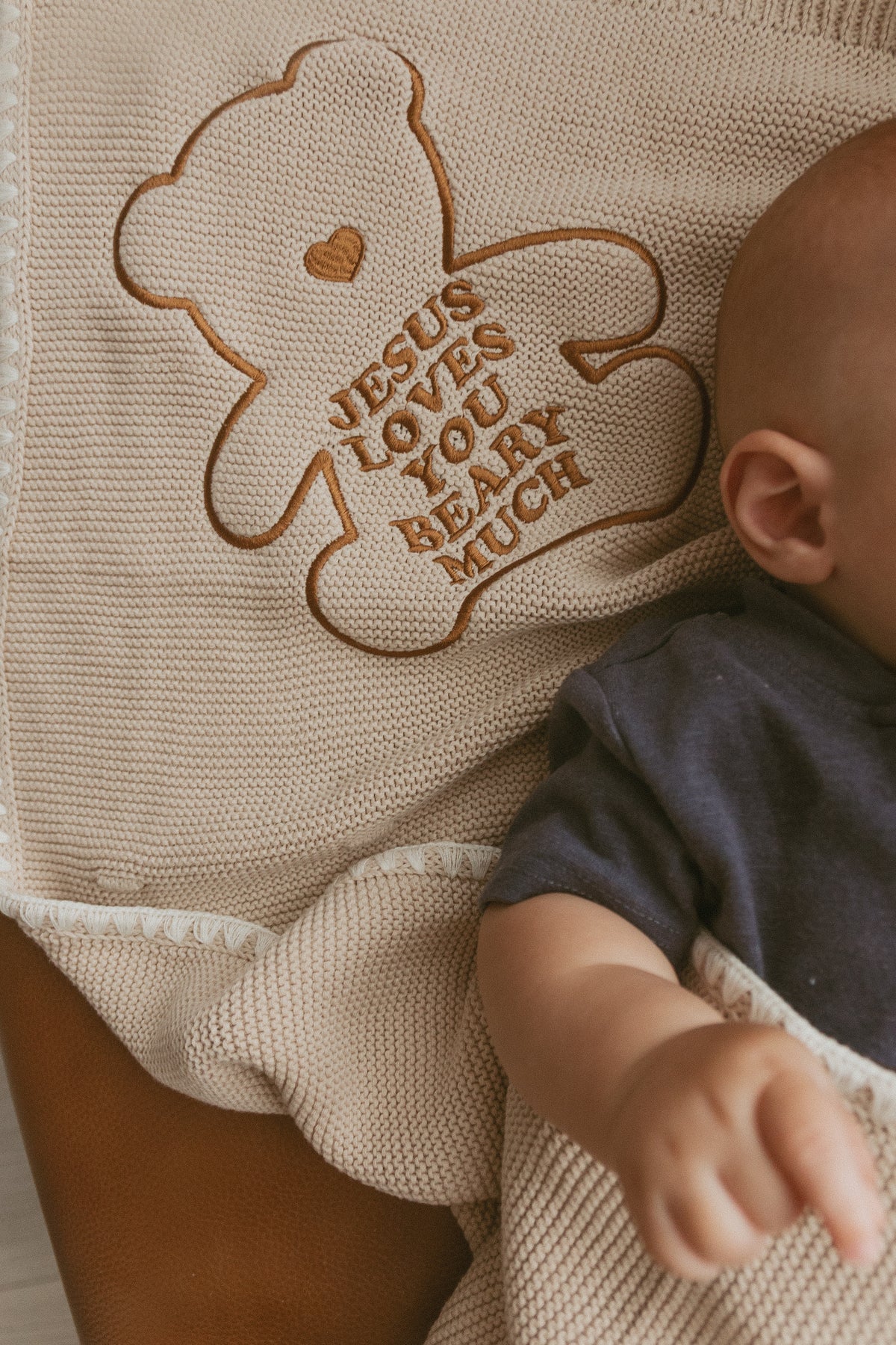 Jesus Loves You Beary Much Knit Blanket