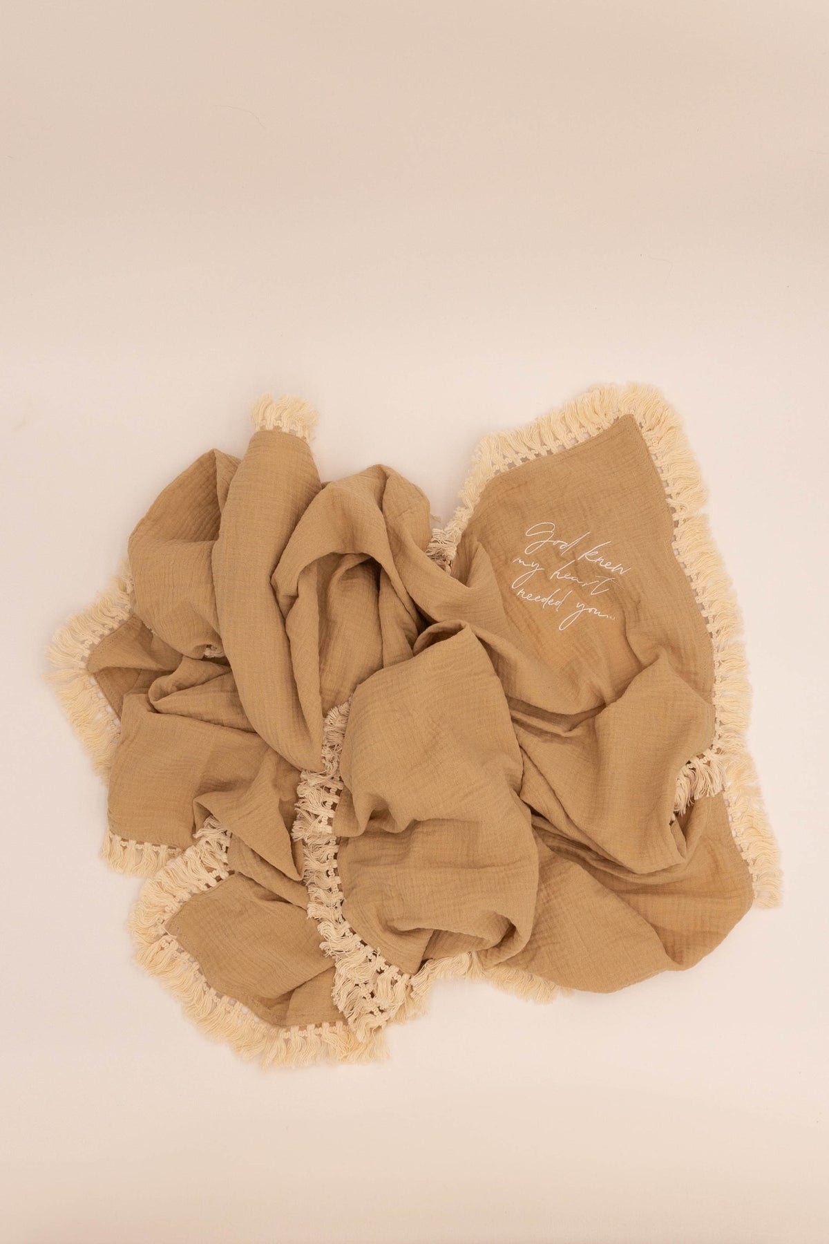 God Knew My Heart Needed You Tan Tassel Swaddle Blanket