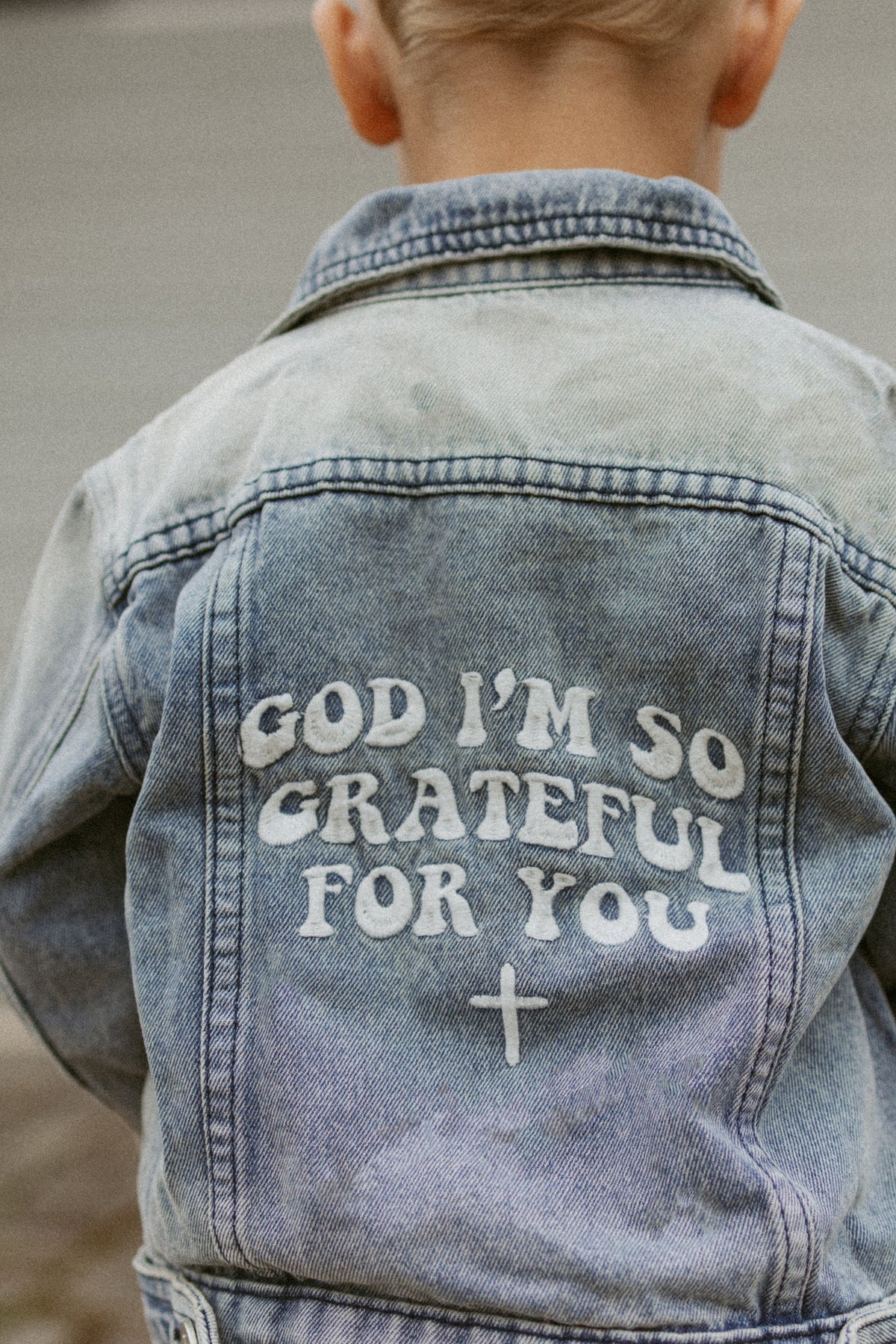 God I'm So Grateful Children's Embroidered Denim Jacket