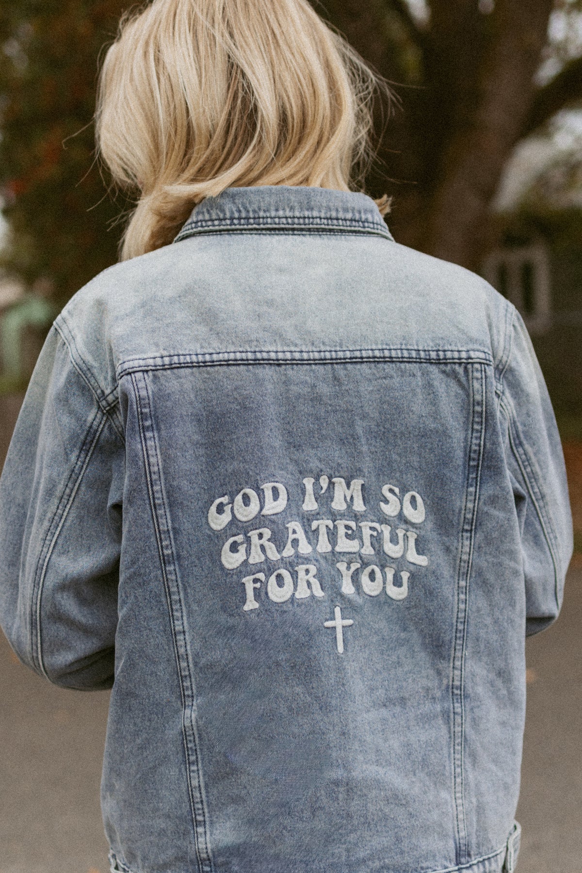 God I'm So Grateful Women's Embroidered Denim Jacket