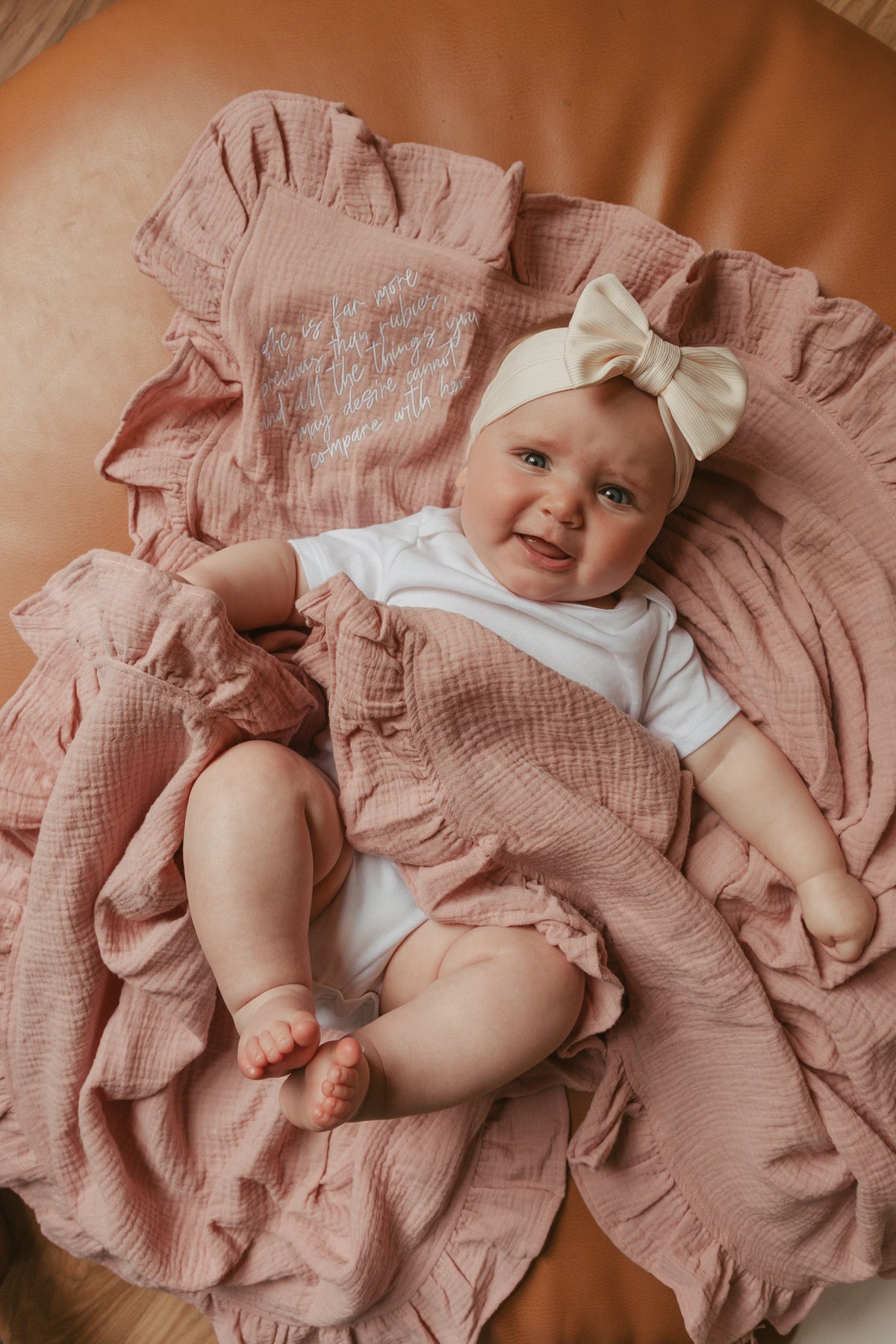She is Far More Precious Ruffle Swaddle Blanket