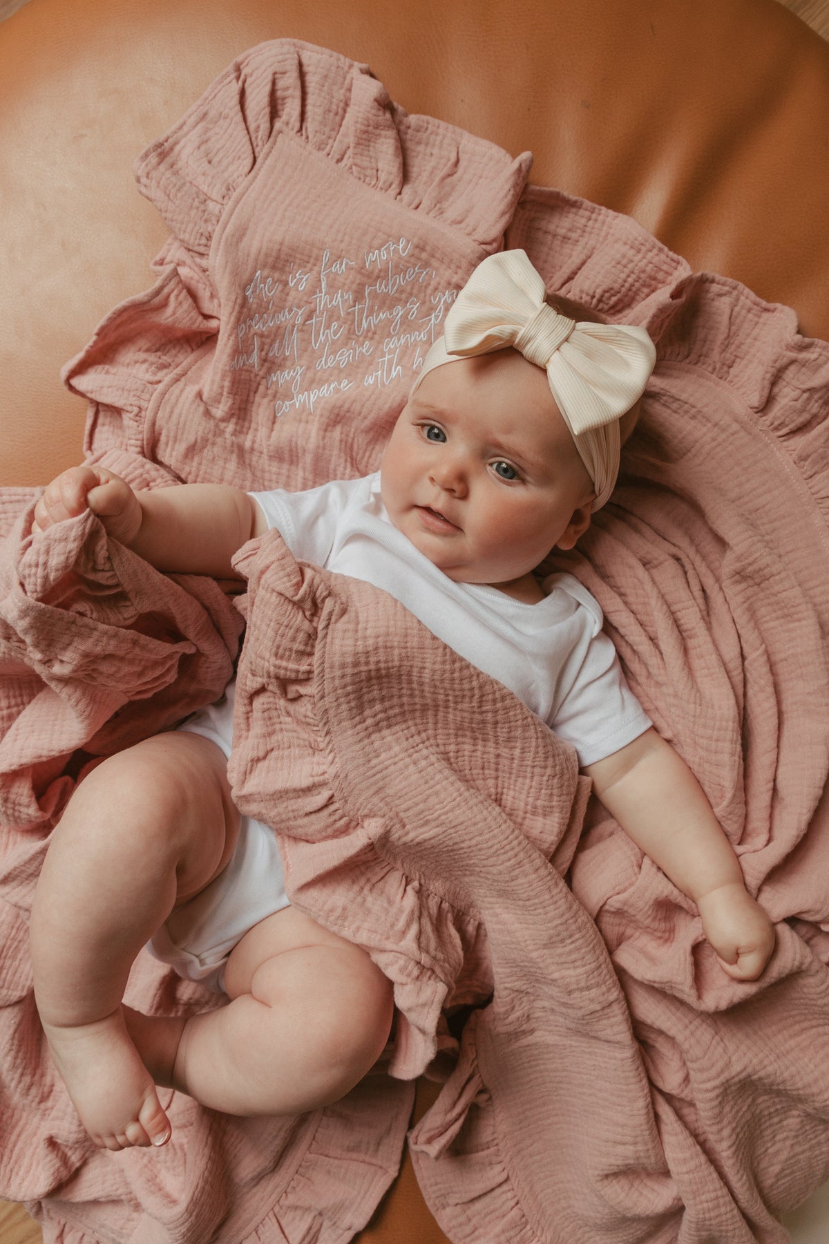 She is Far More Precious Ruffle Swaddle Blanket