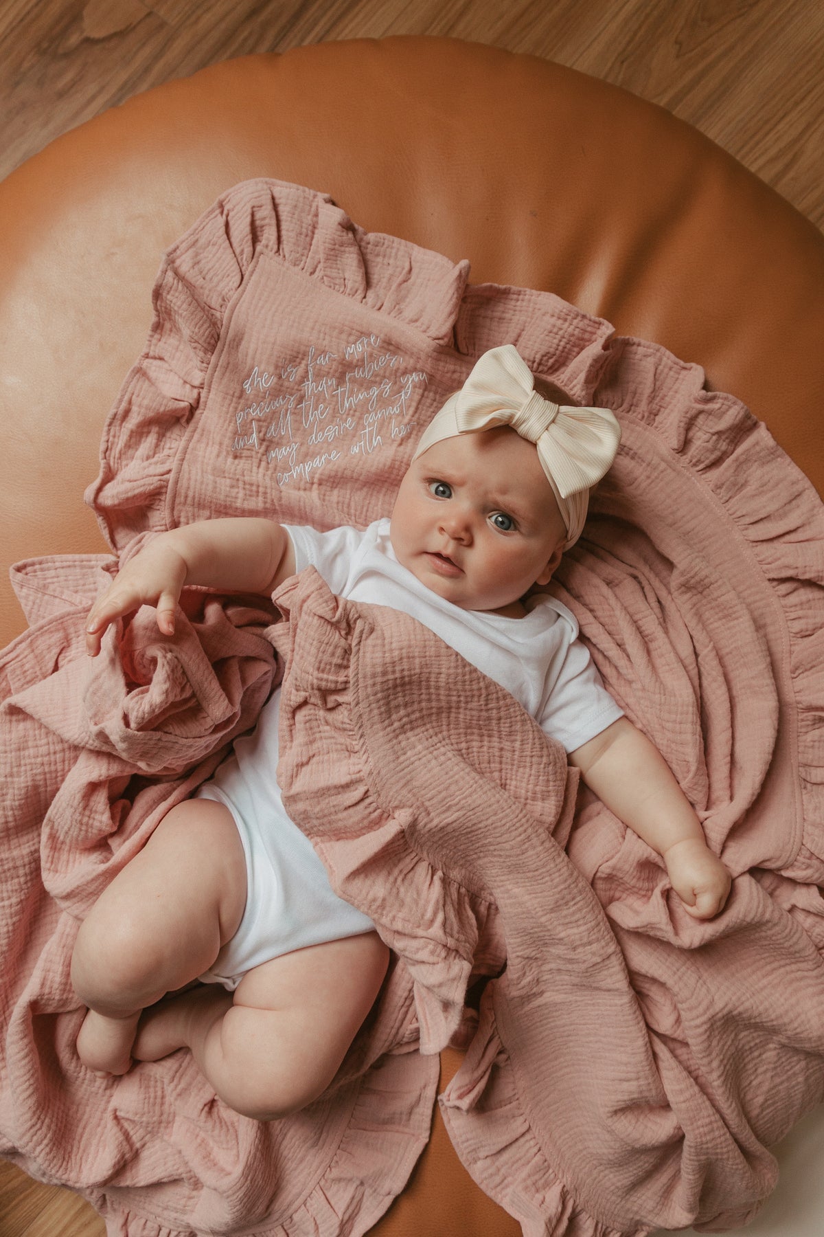 She is Far More Precious Ruffle Swaddle Blanket