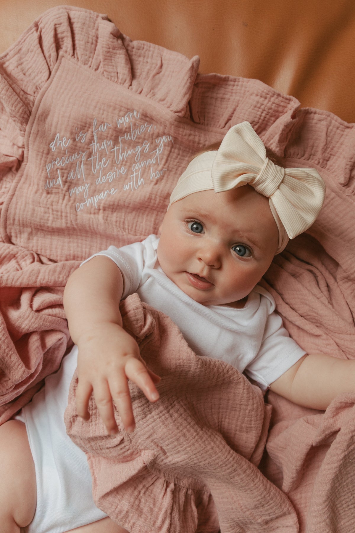 She is Far More Precious Ruffle Swaddle Blanket