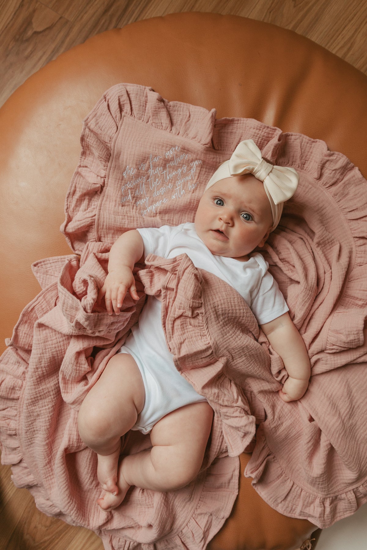 She is Far More Precious Ruffle Swaddle Blanket