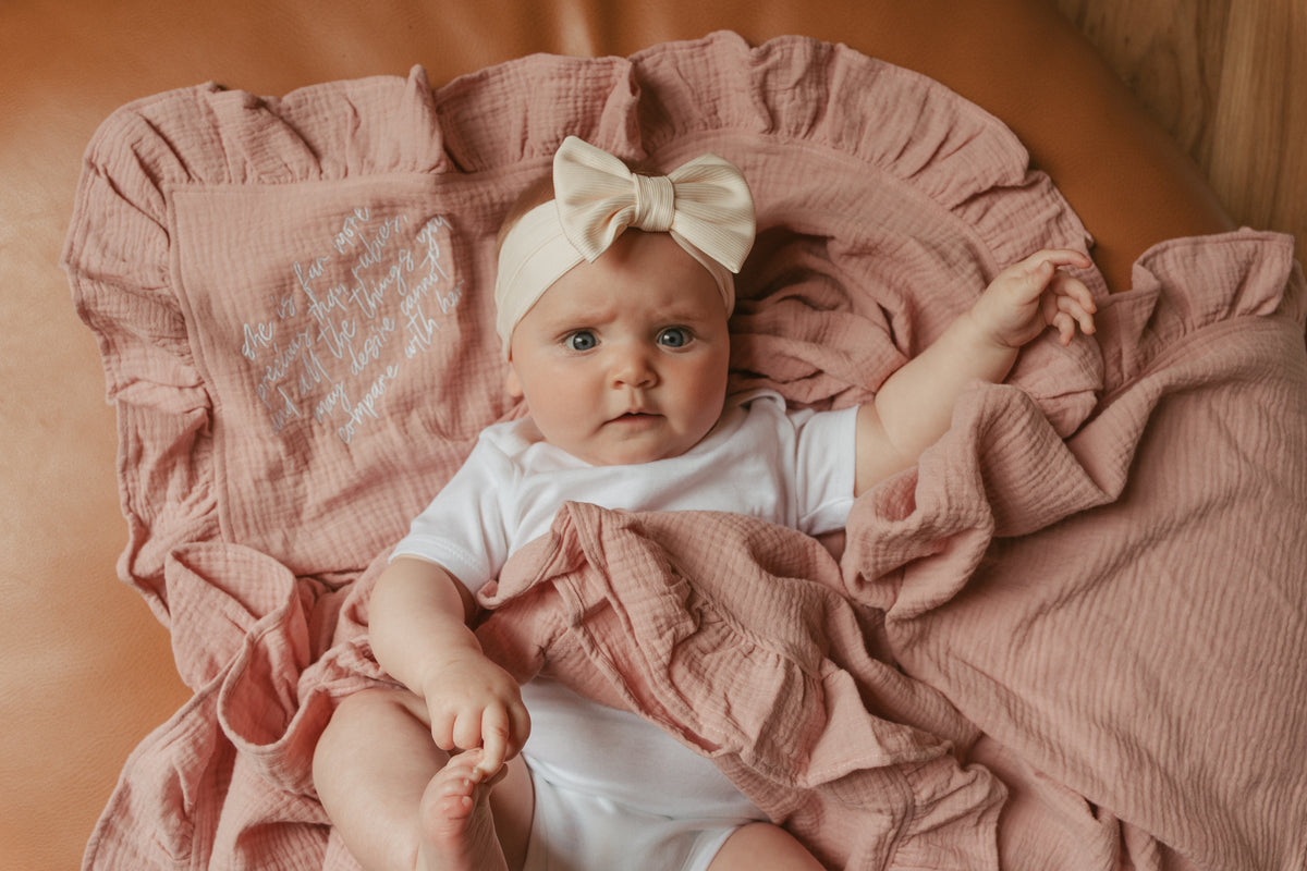 She is Far More Precious Ruffle Swaddle Blanket