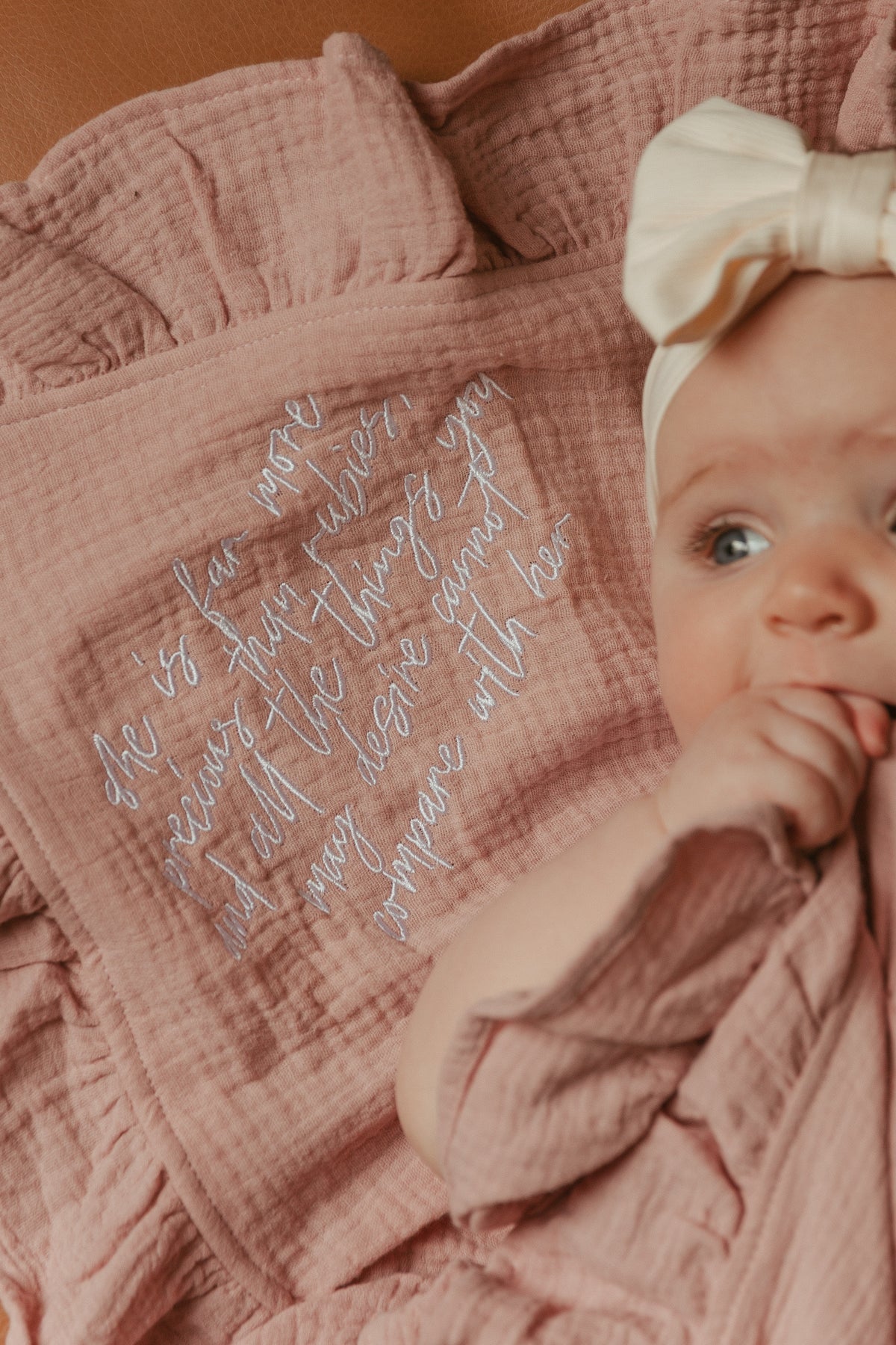She is Far More Precious Ruffle Swaddle Blanket