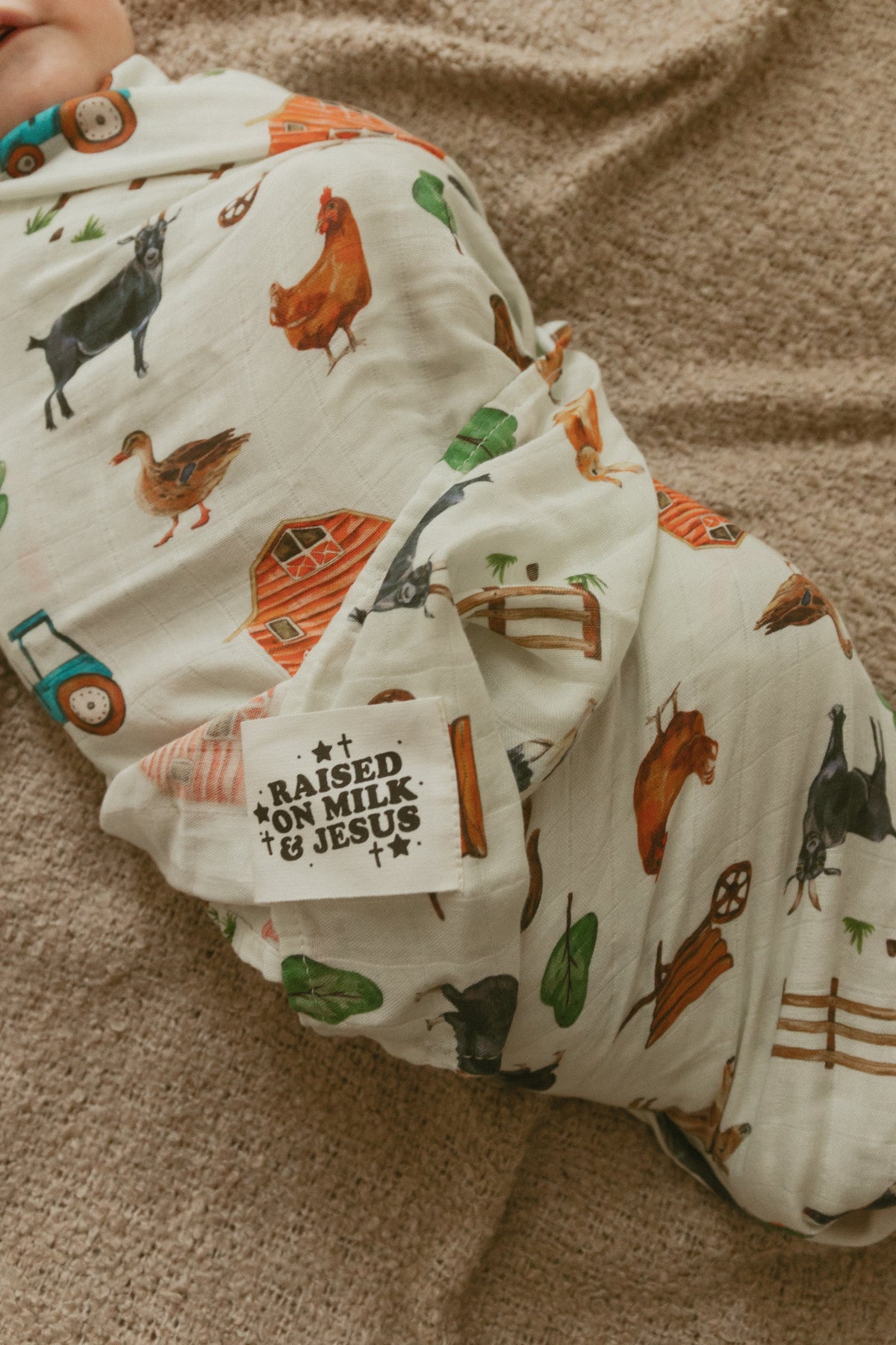 Raised On Milk & Jesus Farm Swaddle Blanket