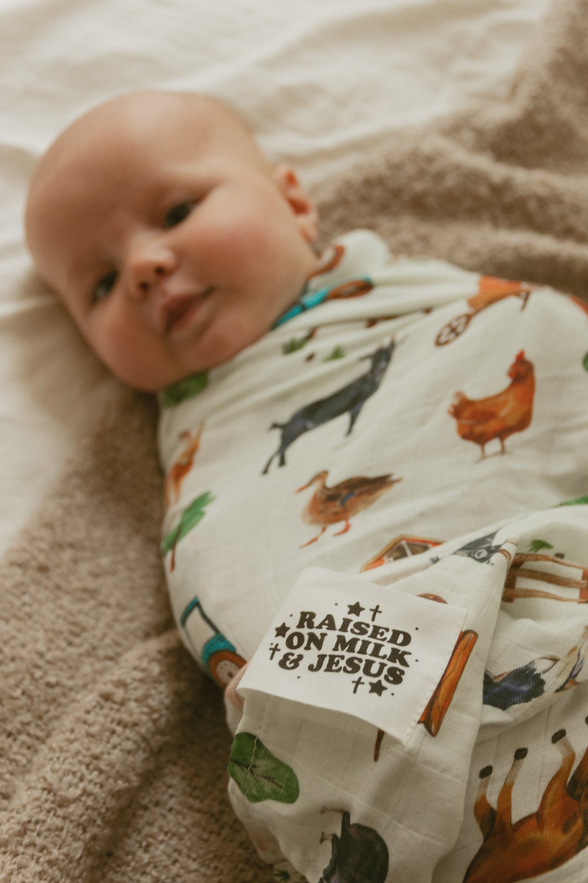 Raised On Milk & Jesus Farm Swaddle Blanket