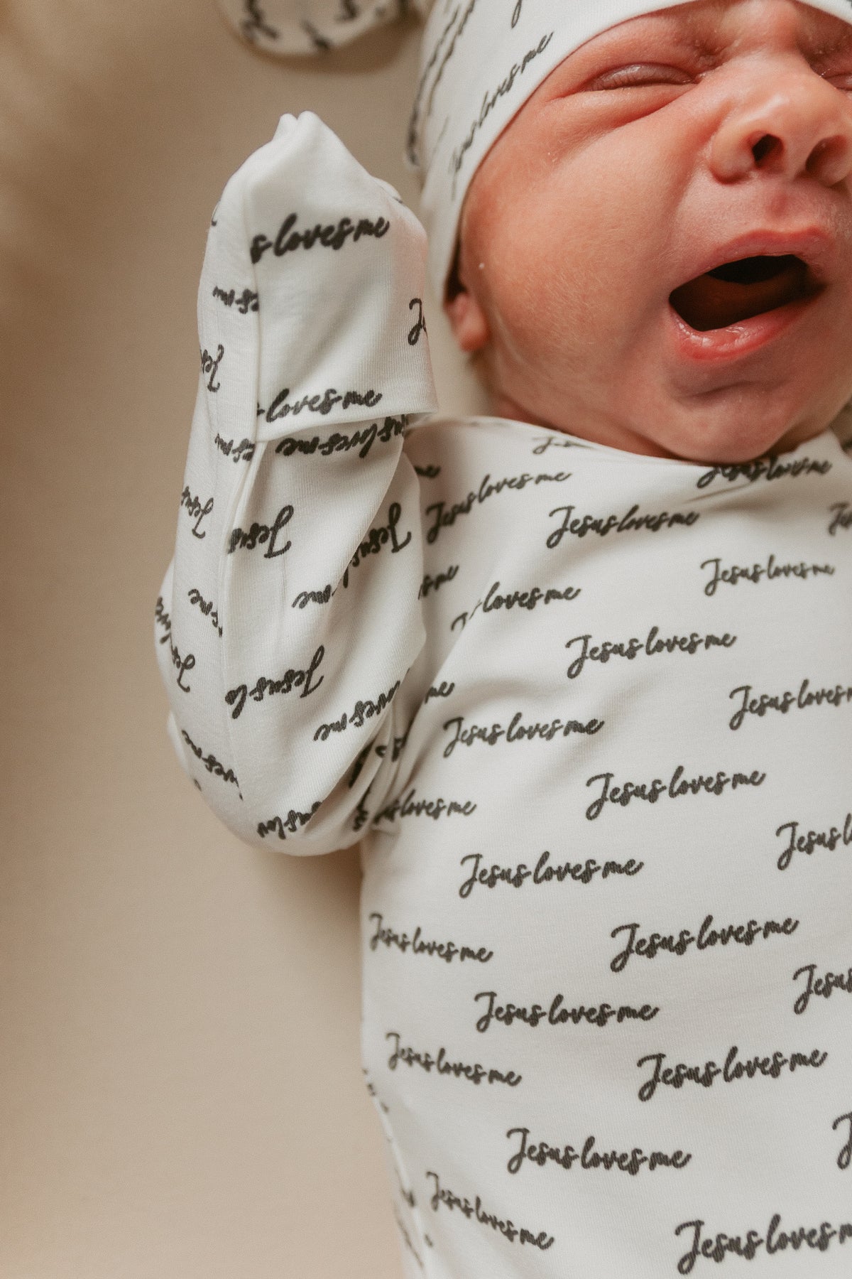 Jesus Loves Me Bamboo Gown & Matching Beanie