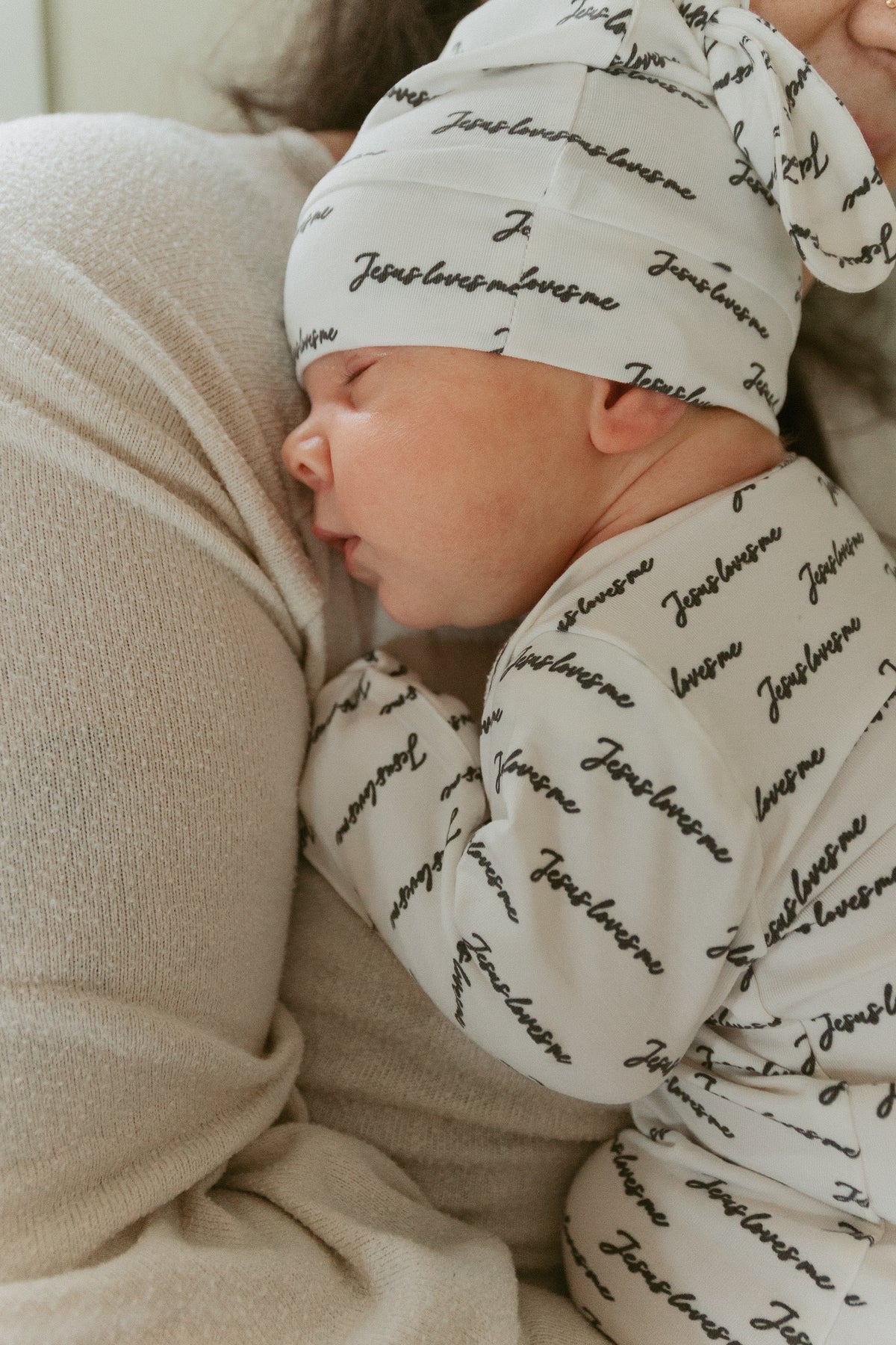 Jesus Loves Me Bamboo Gown & Matching Beanie