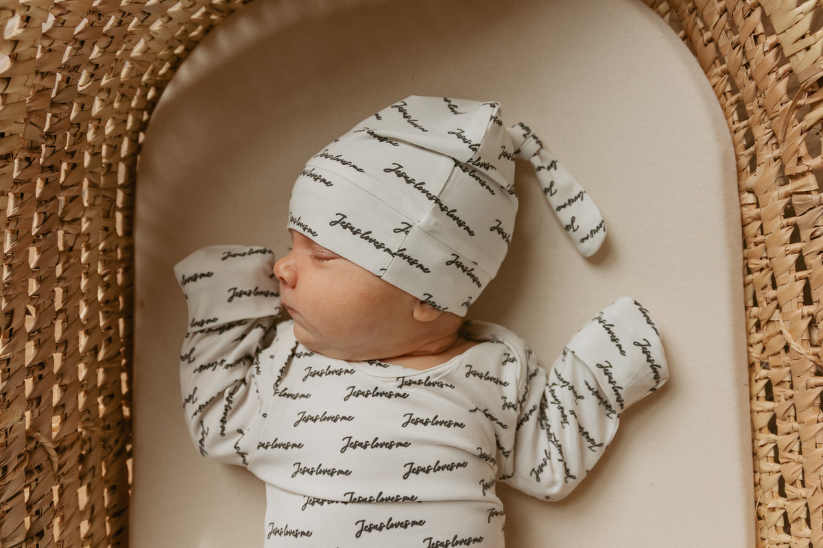 Jesus Loves Me Bamboo Gown & Matching Beanie