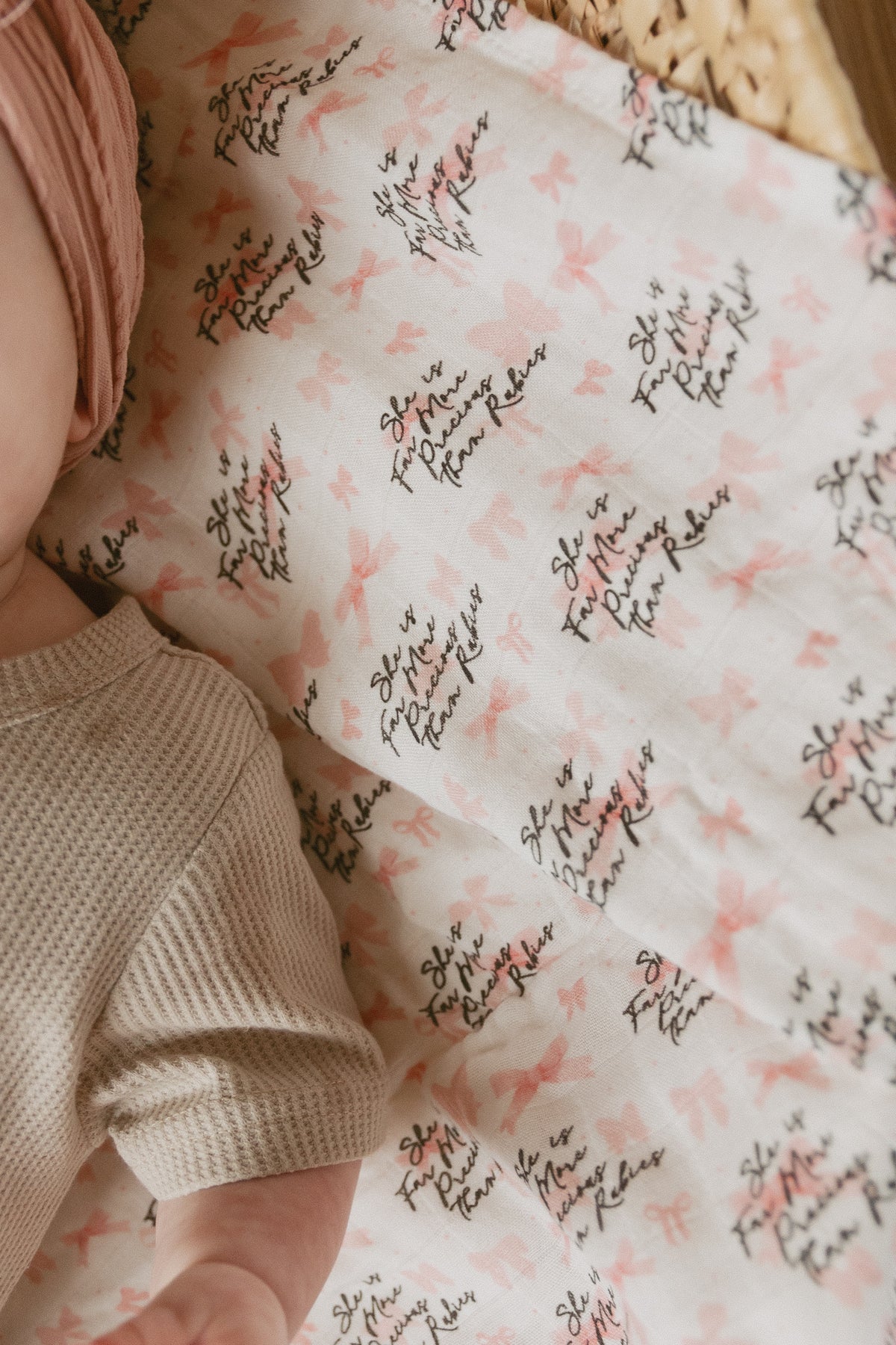 She is Far More Precious Bow Swaddle Blanket