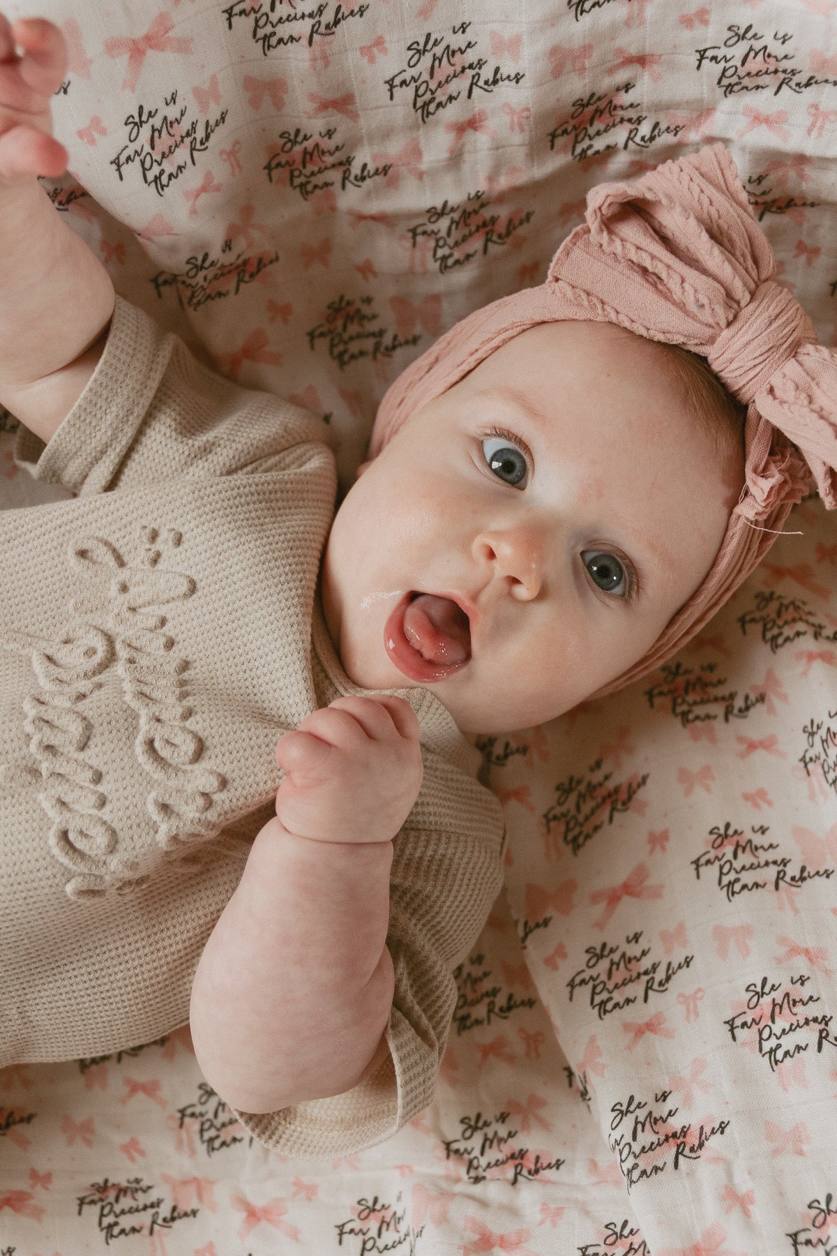 She is Far More Precious Bow Swaddle Blanket