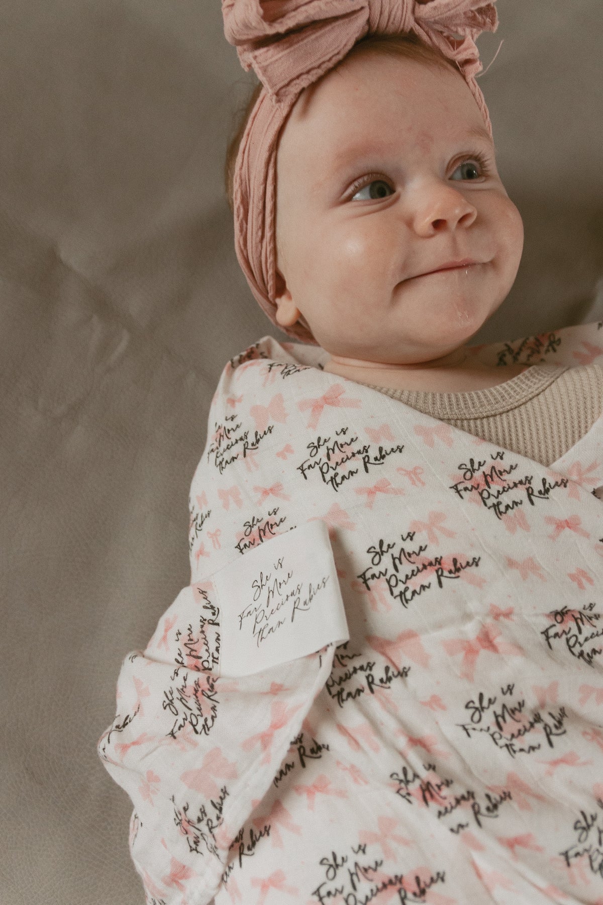 She is Far More Precious Bow Swaddle Blanket