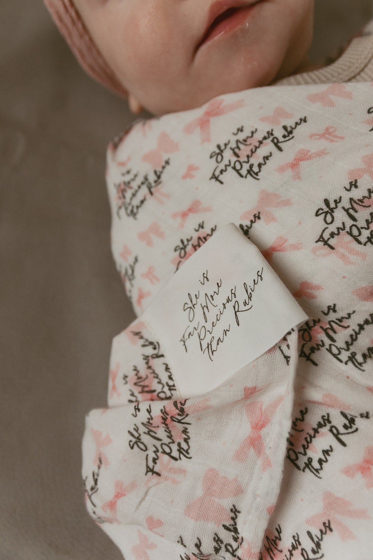 She is Far More Precious Bow Swaddle Blanket