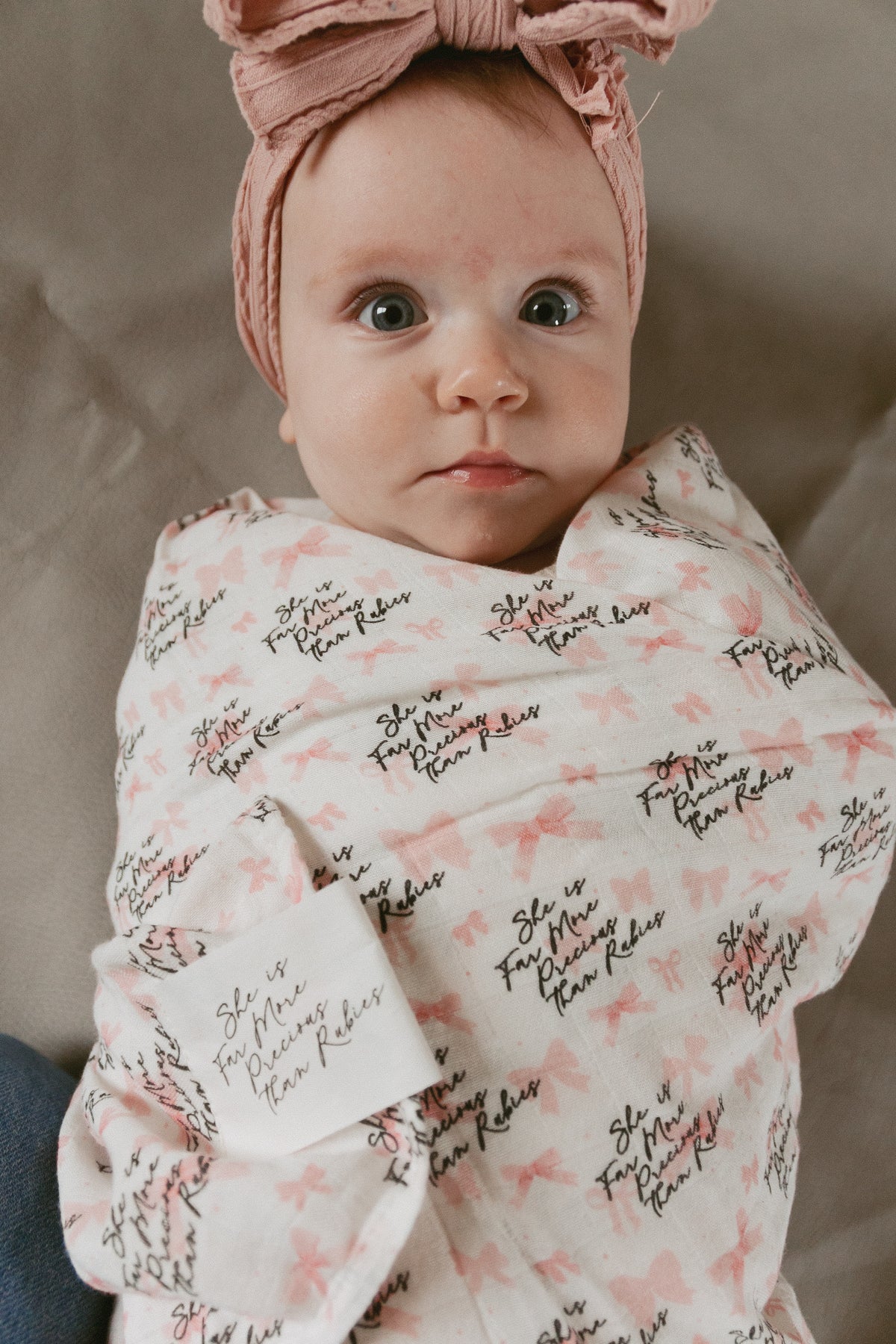 She is Far More Precious Bow Swaddle Blanket