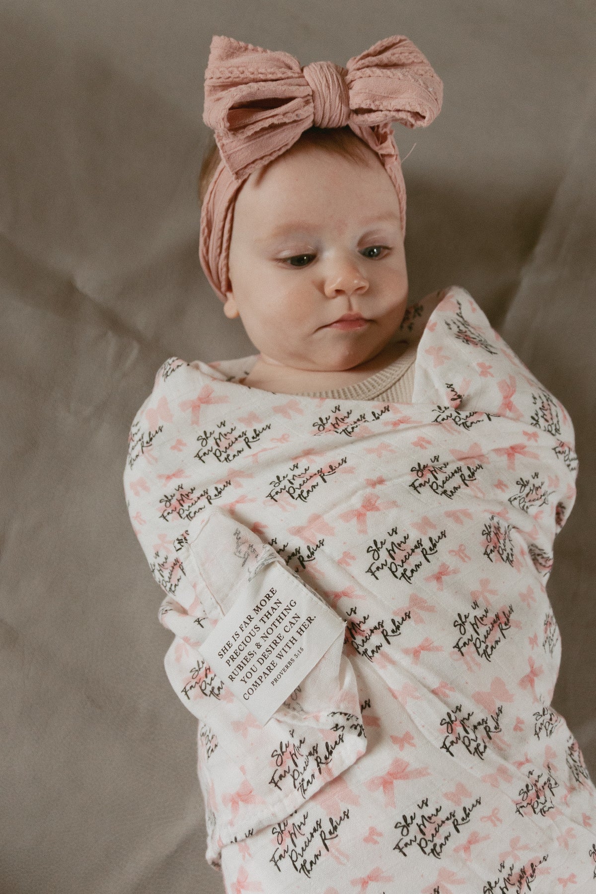 She is Far More Precious Bow Swaddle Blanket