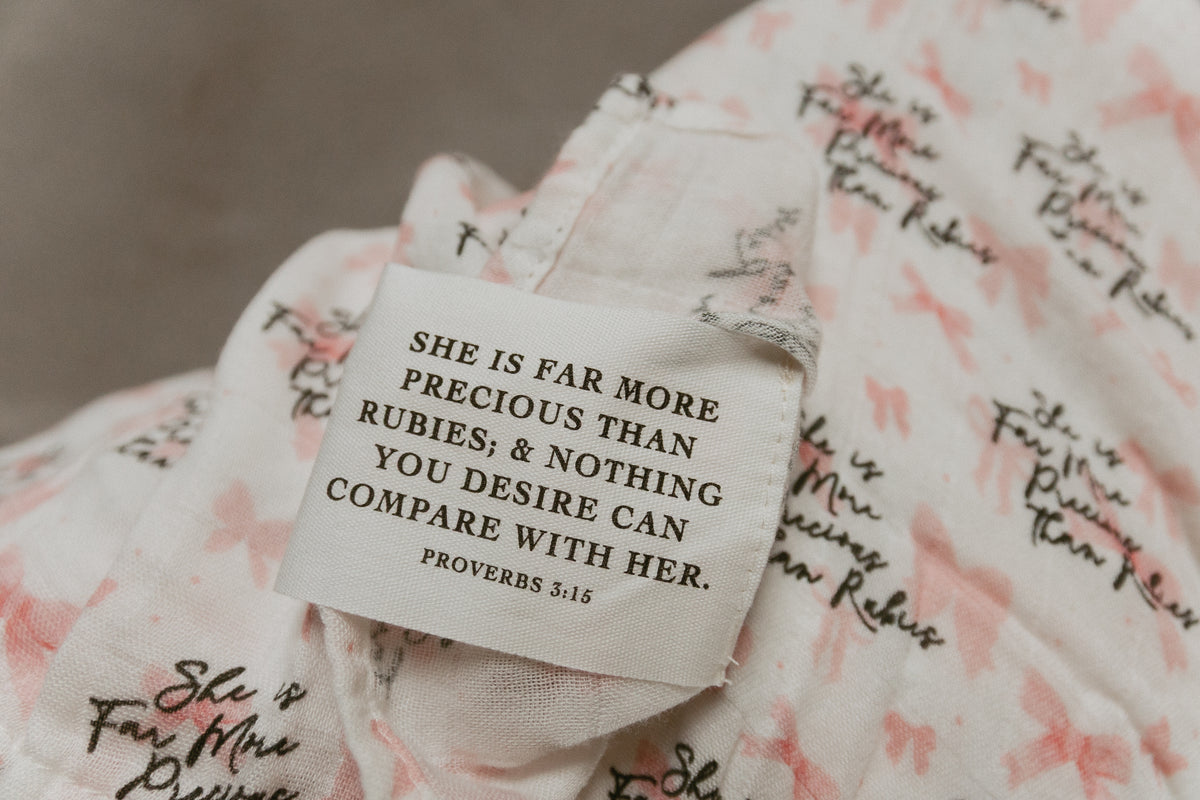 She is Far More Precious Bow Swaddle Blanket