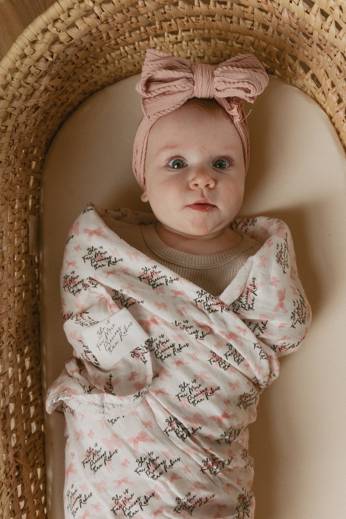 She is Far More Precious Bow Swaddle Blanket