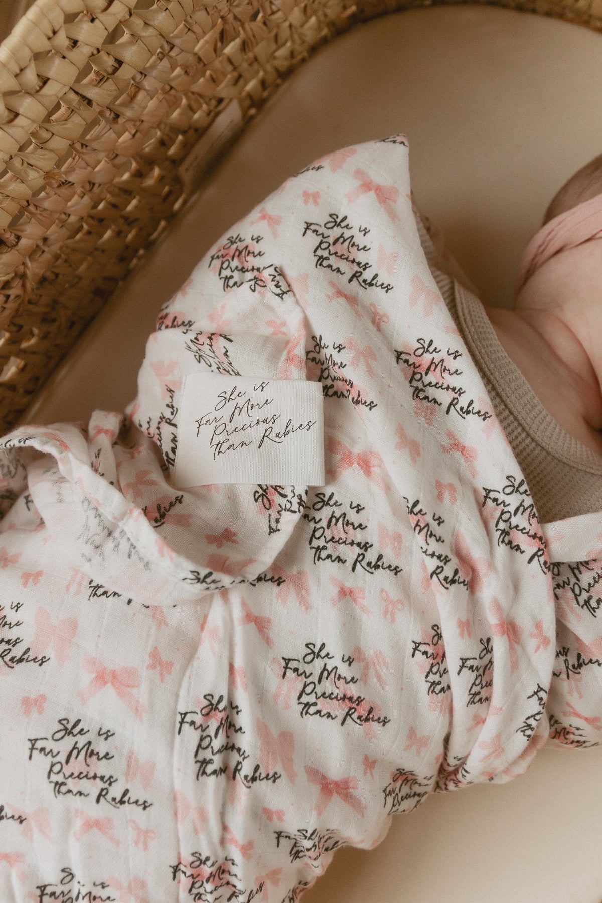 She is Far More Precious Bow Swaddle Blanket