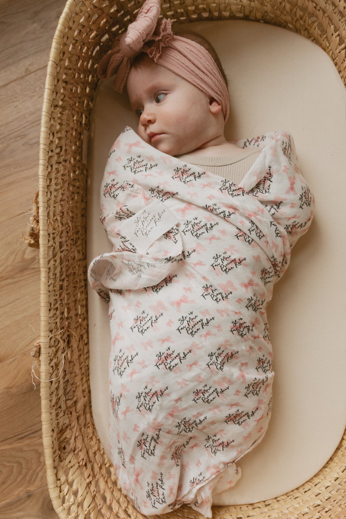 She is Far More Precious Bow Swaddle Blanket
