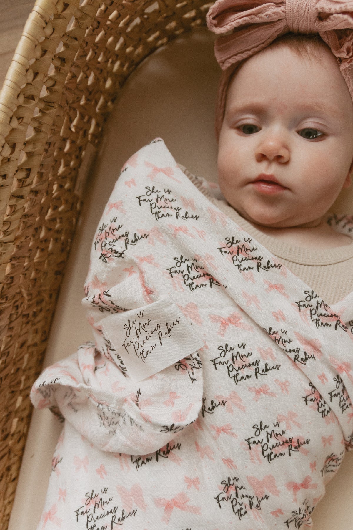 She is Far More Precious Bow Swaddle Blanket