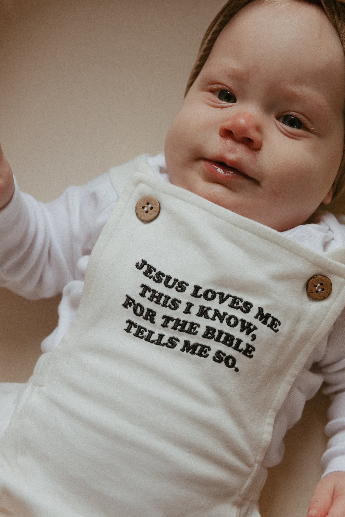 Jesus Loves Me This I Know Embroidered Romper