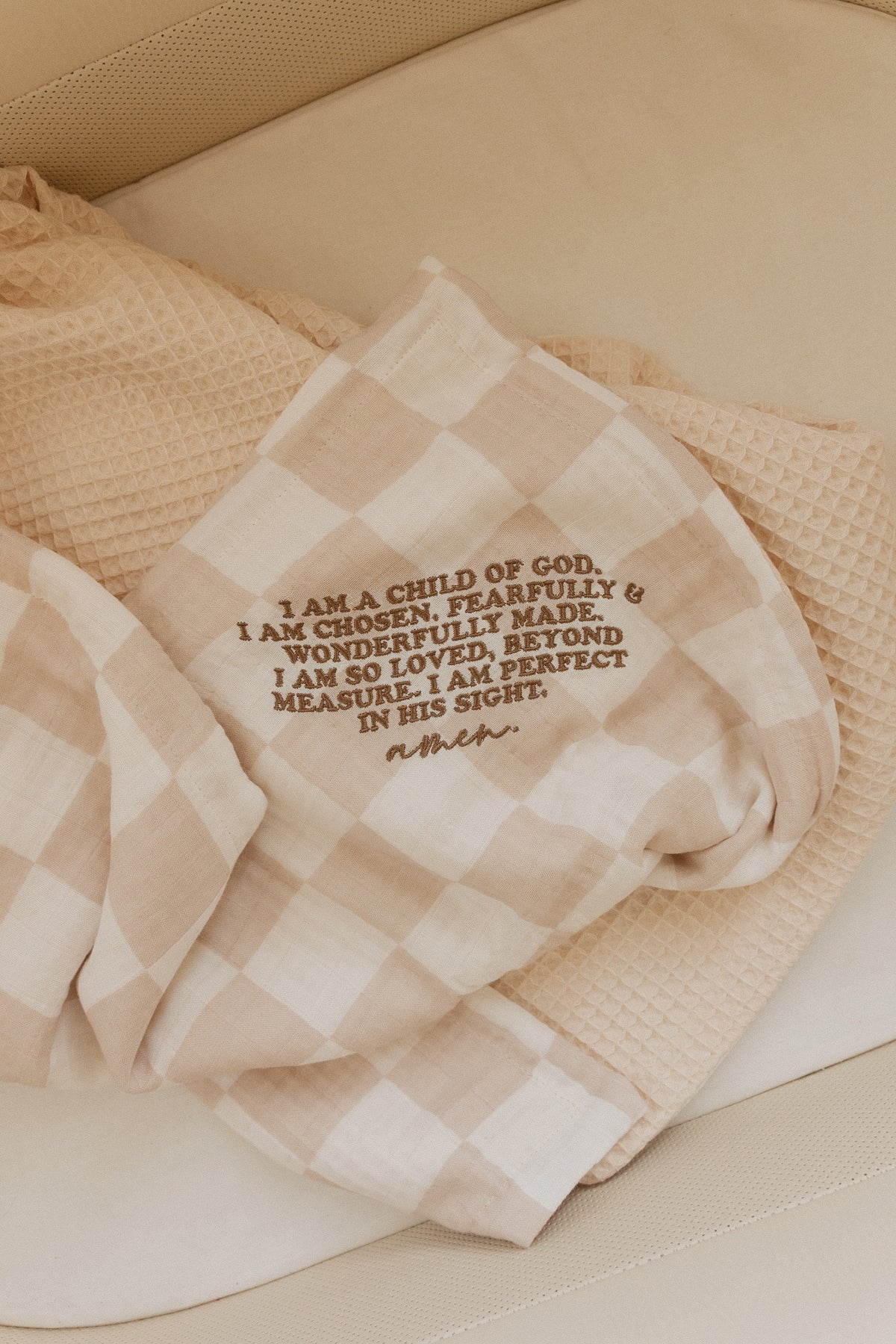 I am a Child of God Checker Waffle Blanket