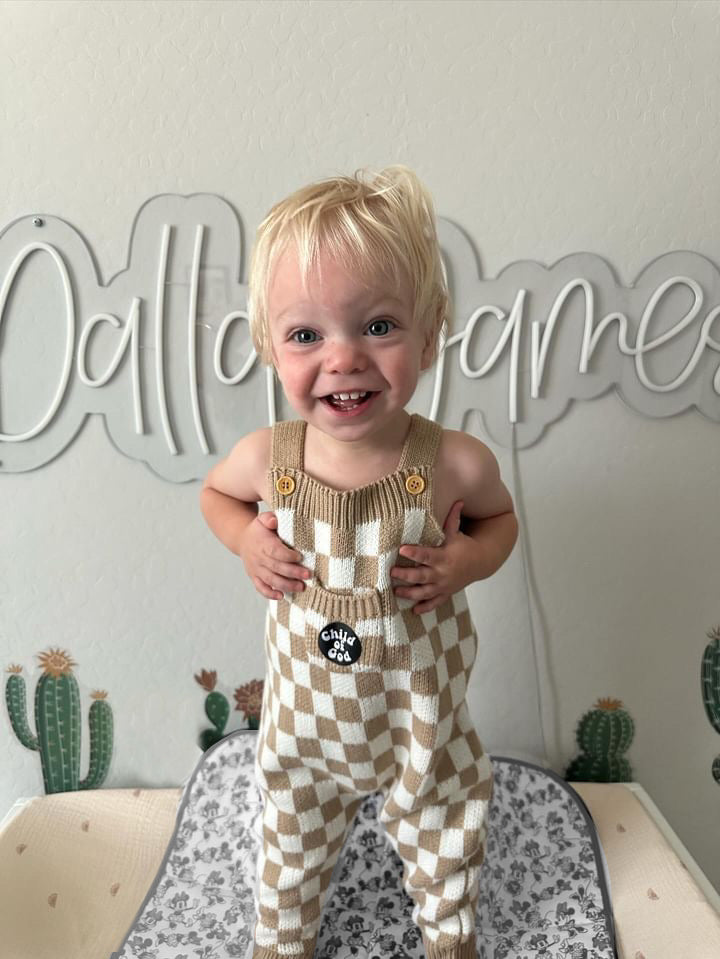 Child of God Checker Knitted Overalls