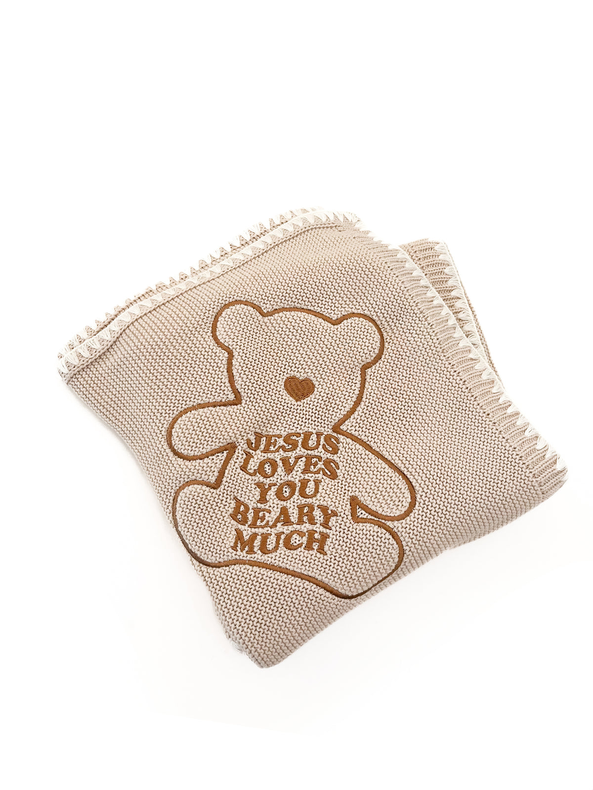 Jesus Loves You Beary Much Knit Blanket