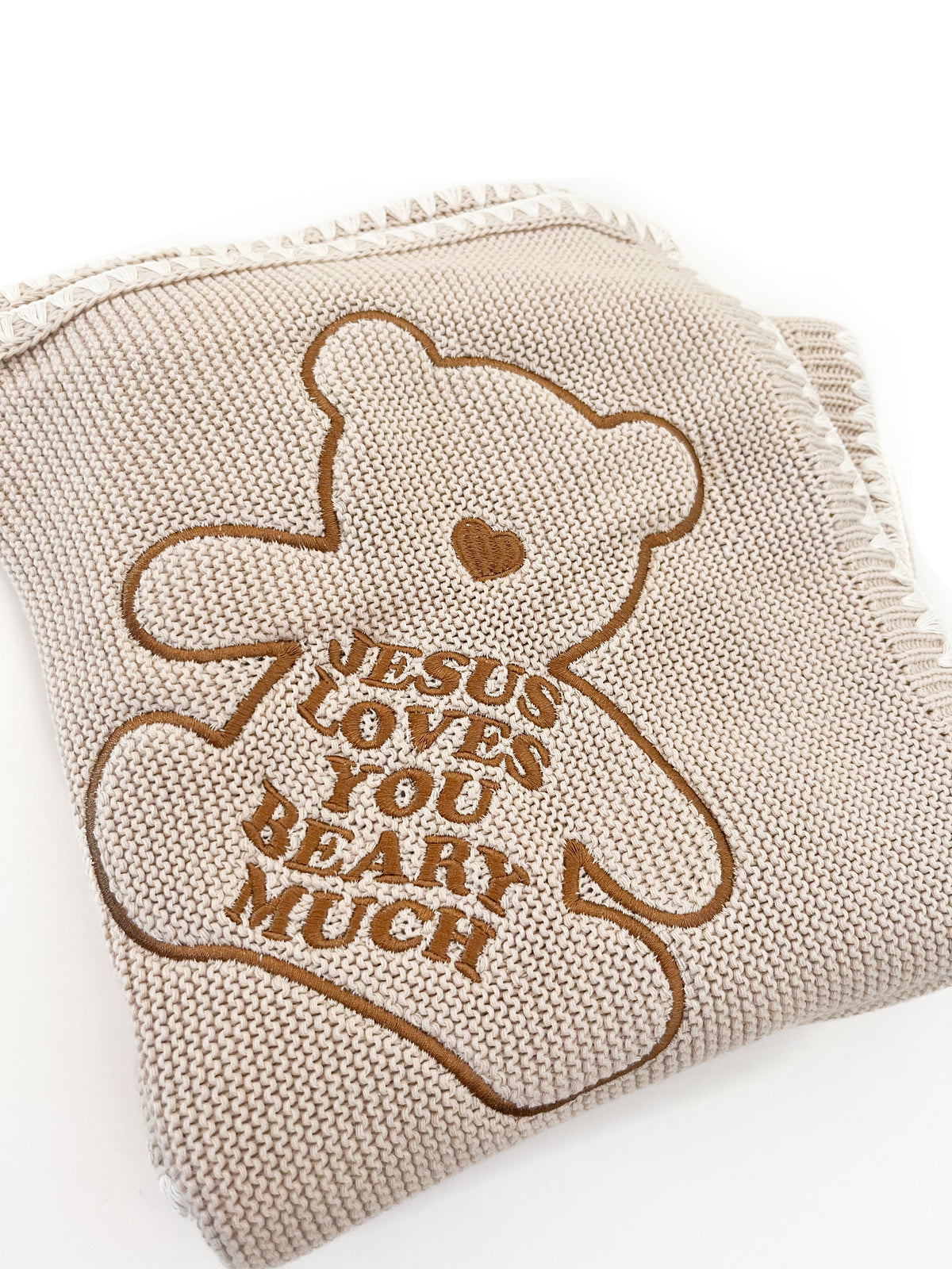 Jesus Loves You Beary Much Knit Blanket