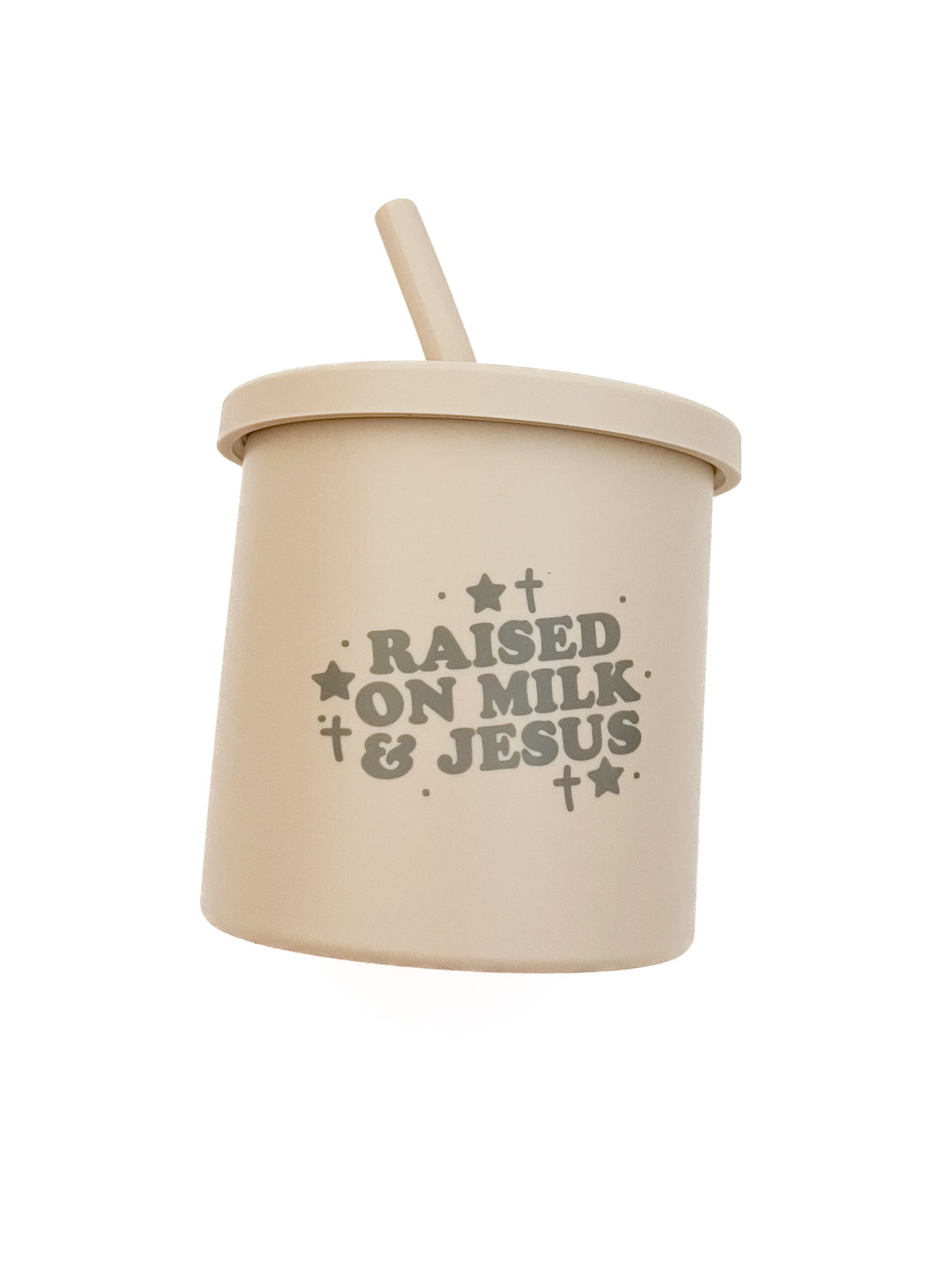 Raised on Milk & Jesus Tan Sippy Cup