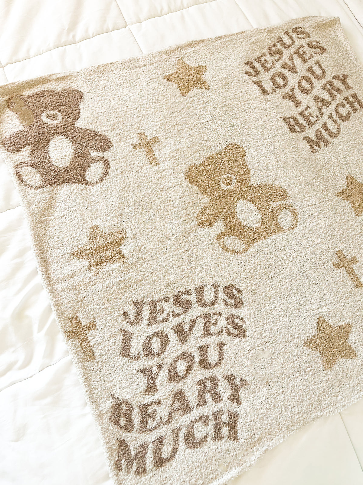 Jesus Loves You Beary Much Plush Blanket