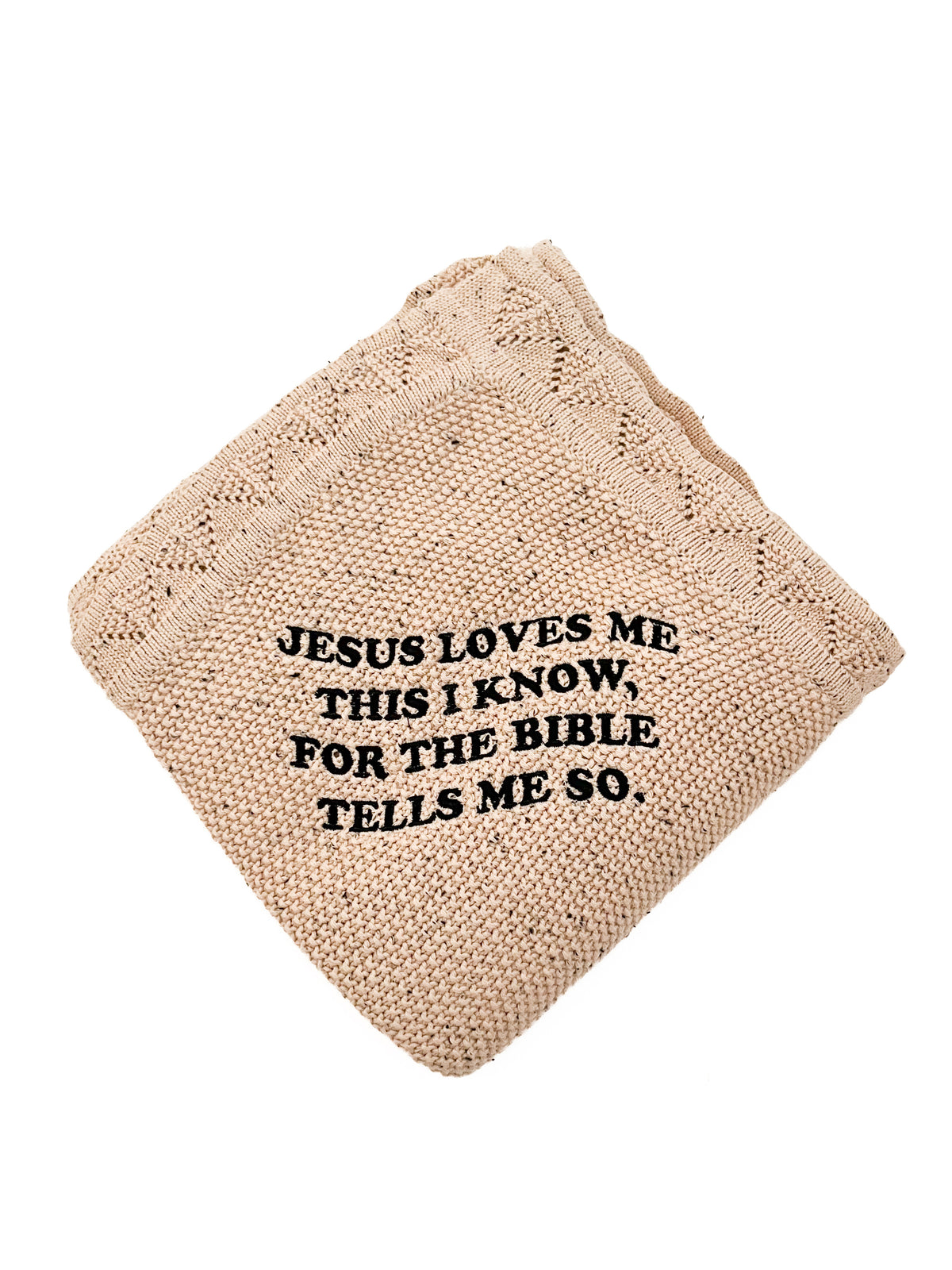 Jesus Loves Me This I Know Tan Knit Blanket