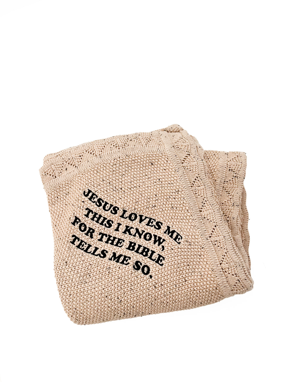 Jesus Loves Me This I Know Tan Knit Blanket