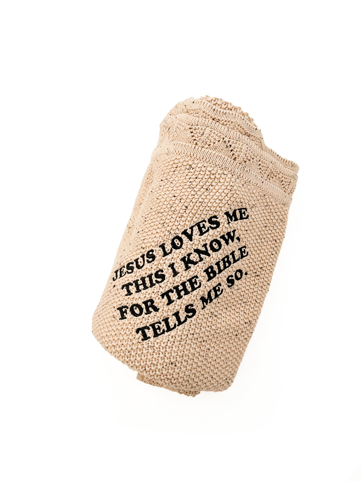 Jesus Loves Me This I Know Tan Knit Blanket