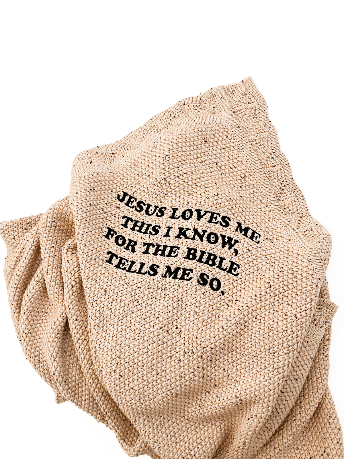 Jesus Loves Me This I Know Tan Knit Blanket