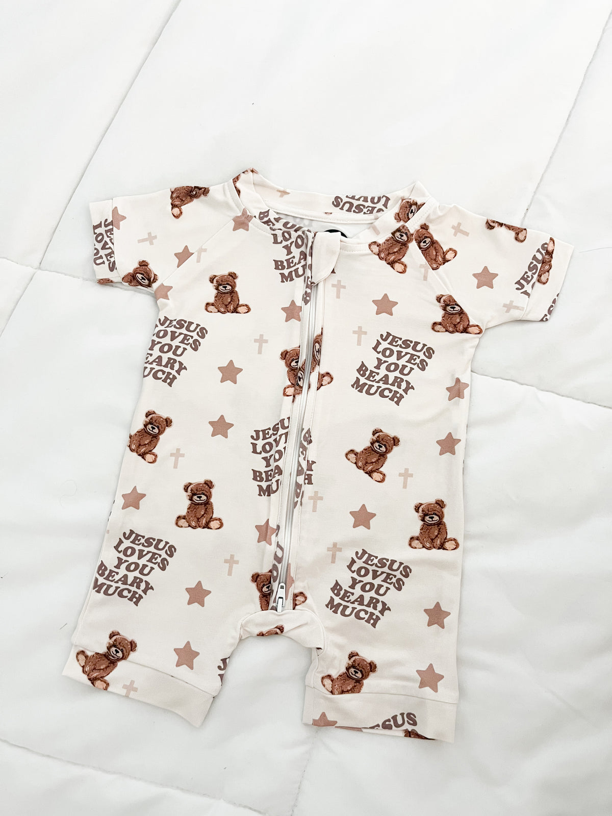 Jesus Loves You Beary Much Bamboo Short Jumpsuit