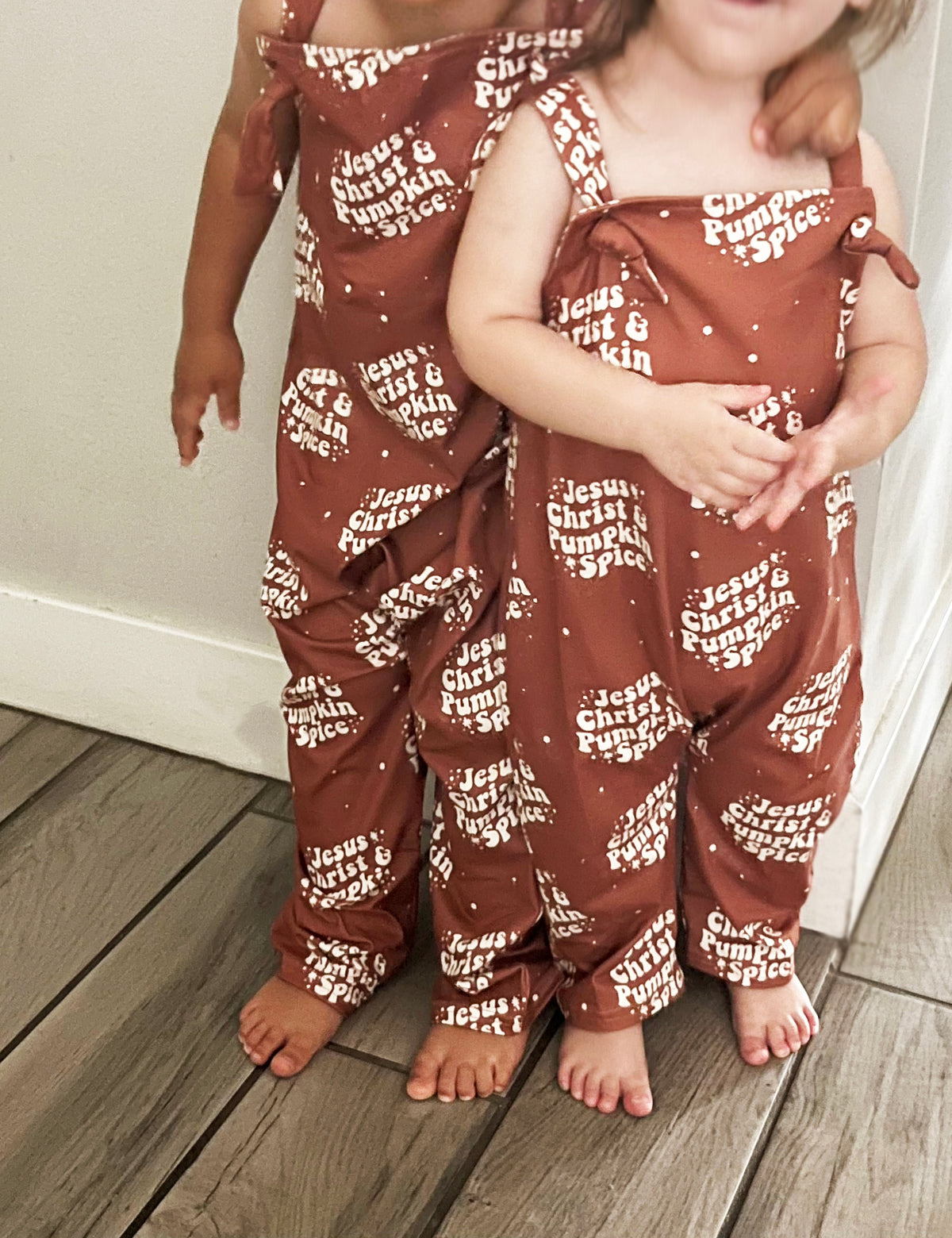 LAST CHANCE*** Jesus Christ & Pumpkin Spice Knotted Overalls