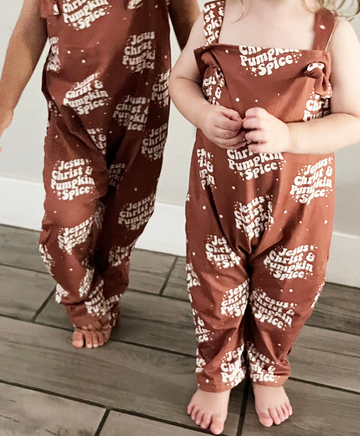 LAST CHANCE*** Jesus Christ & Pumpkin Spice Knotted Overalls
