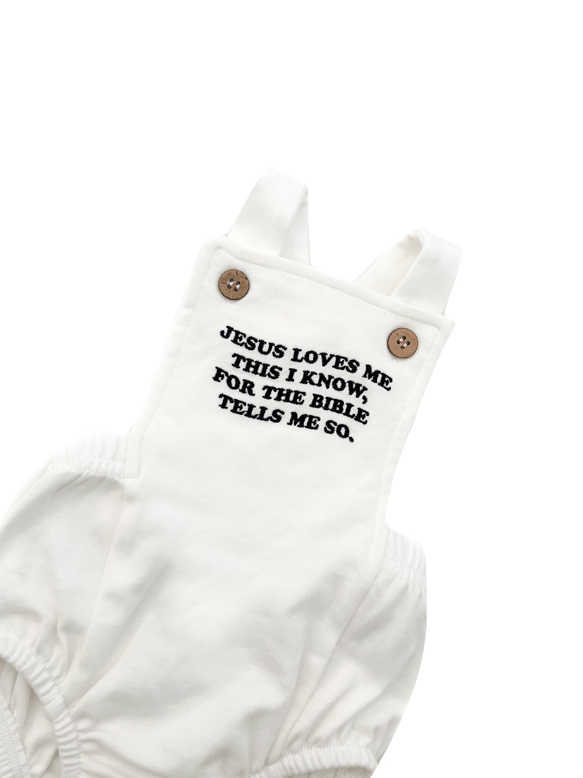 Jesus Loves Me This I Know Embroidered Romper